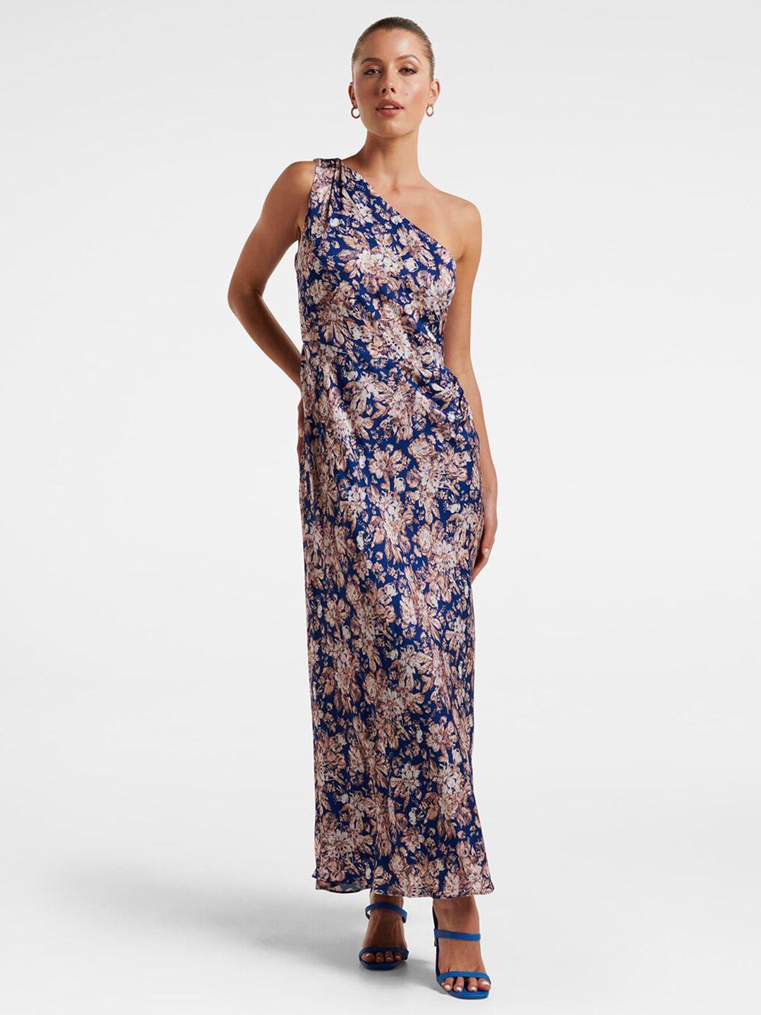 forever new sleeveless one-shoulder floral printed satin maxi dress