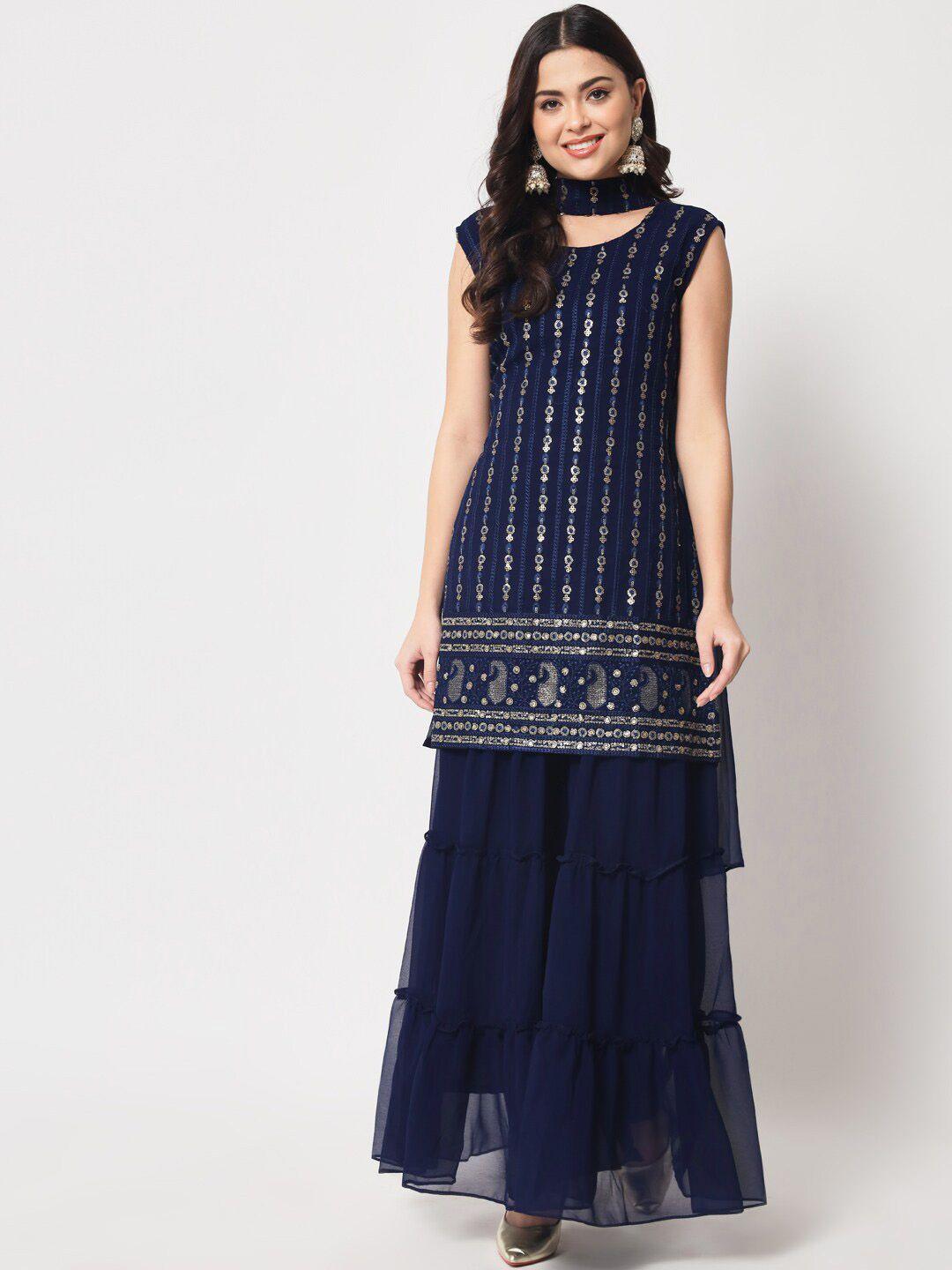 kalini women ethnic motifs embroidered kurta with sharara & dupatta