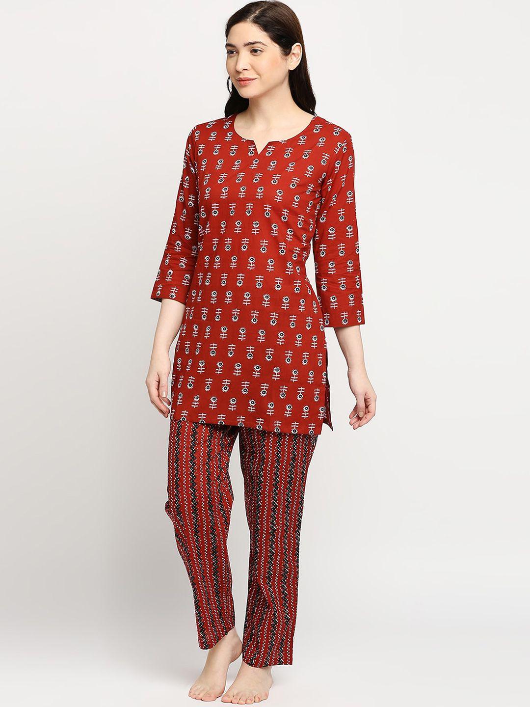 zri floral printed pure cotton night suit