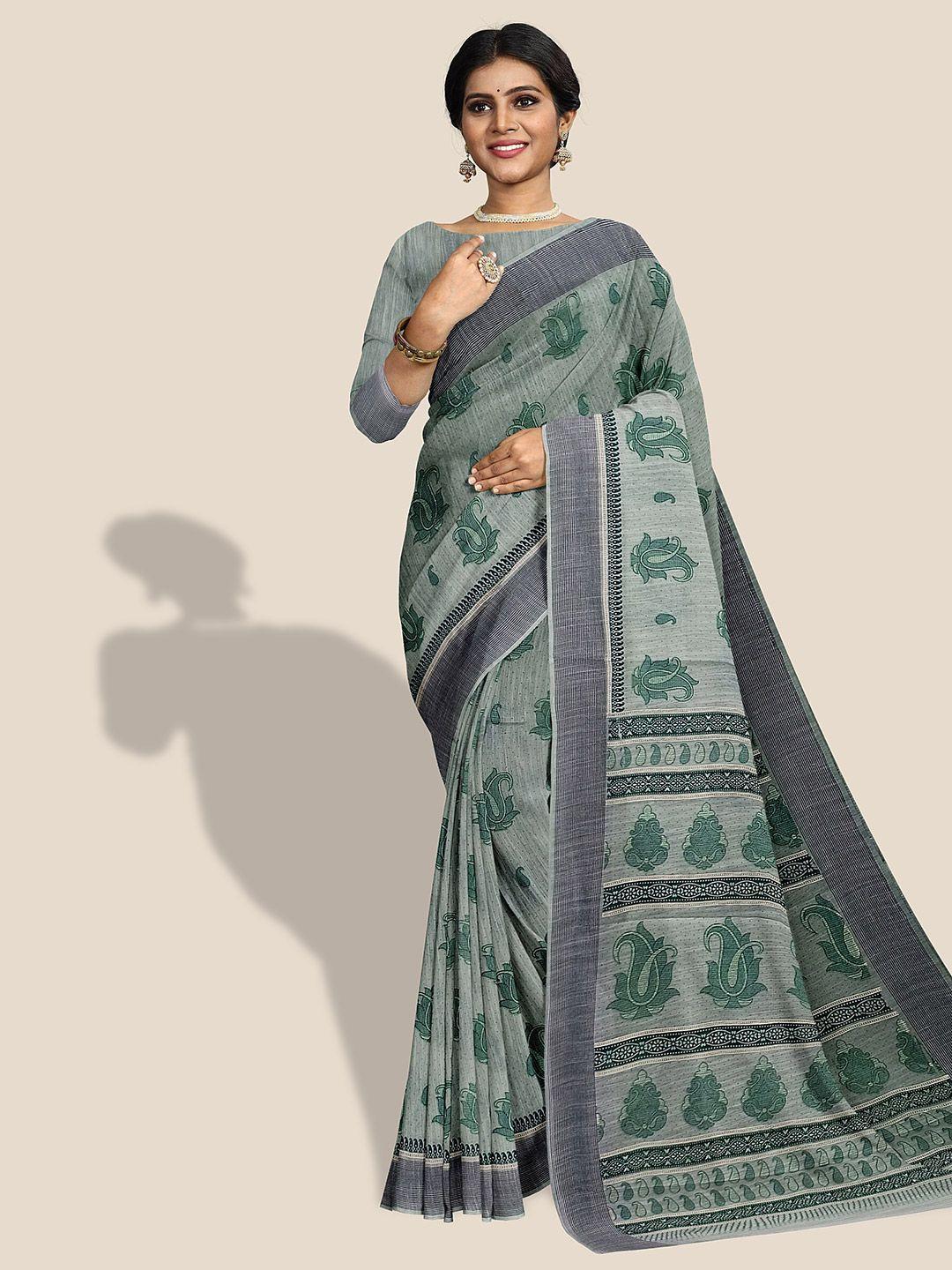 the chennai silks paisley printed striped bordered pure cotton saree