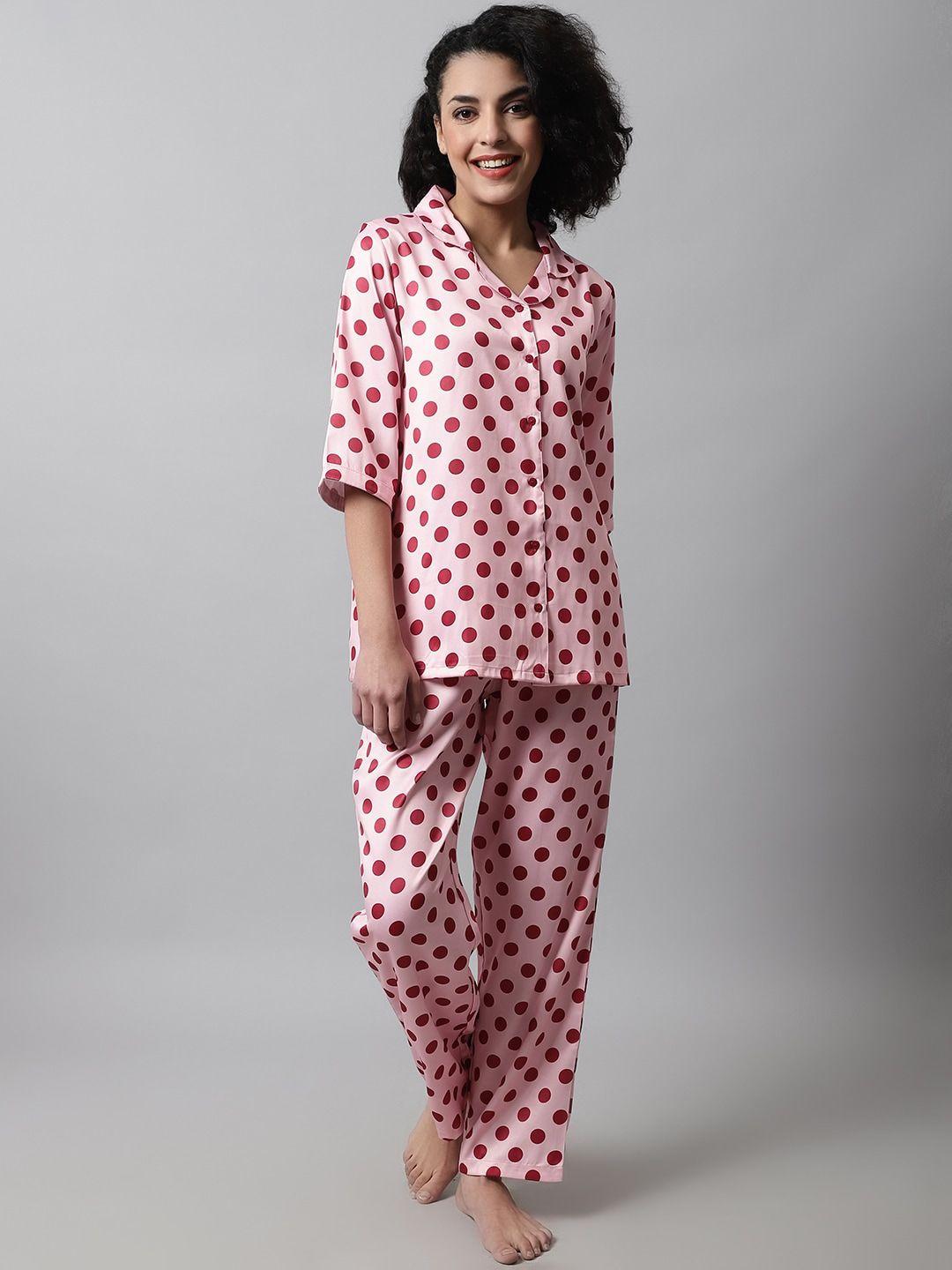 kanvin polka dots printed satin night suit