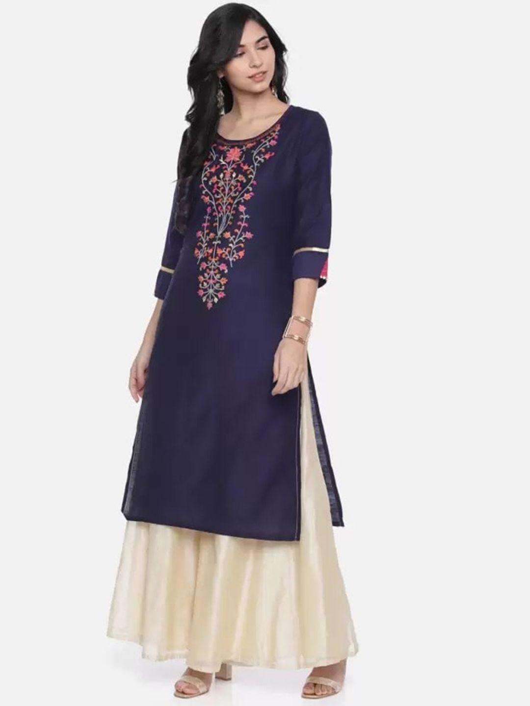 span floral embroidered zari pure cotton kurta