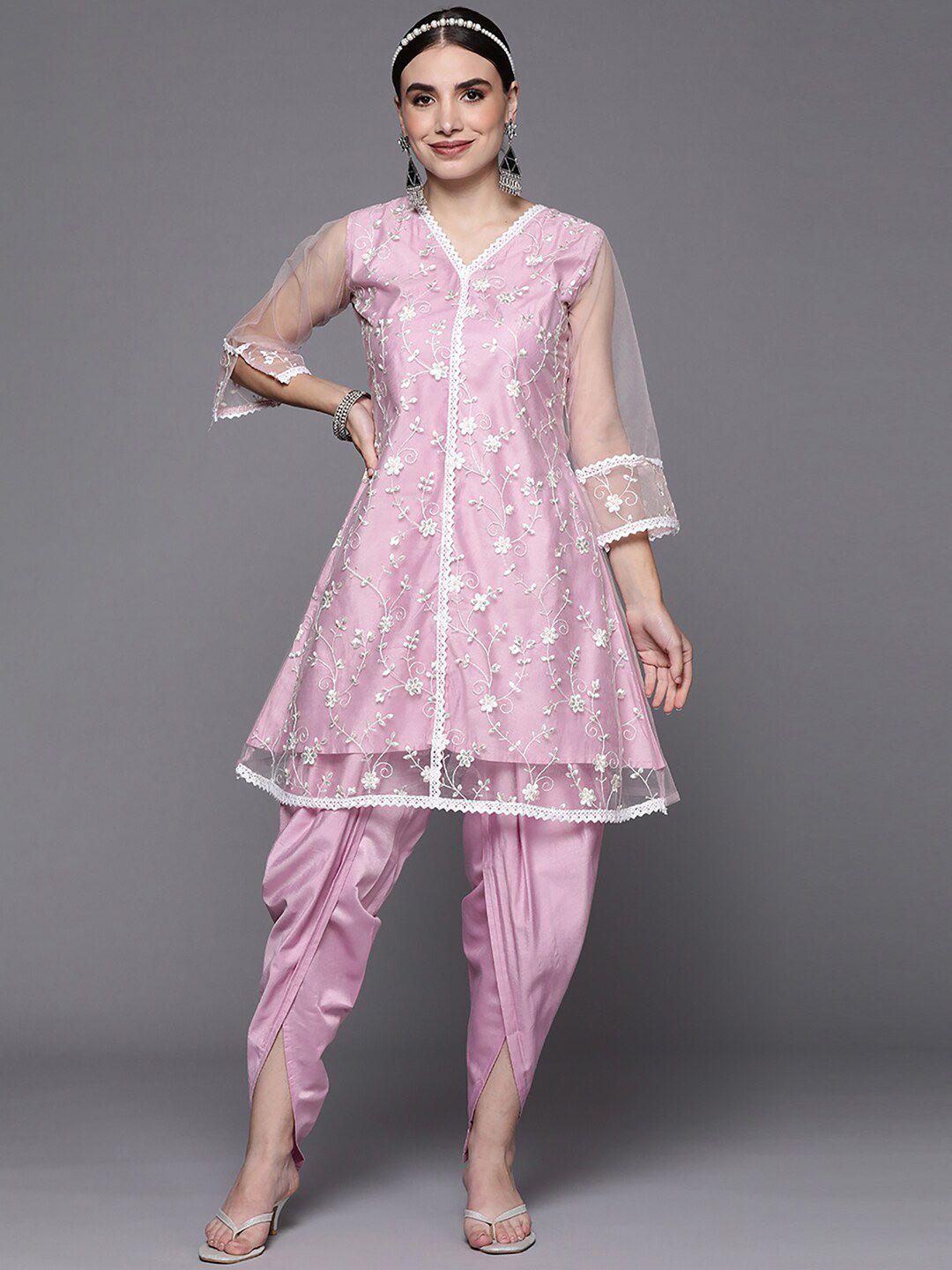 indo era floral embroidered sequinned a-line kurta with dhoti pants set