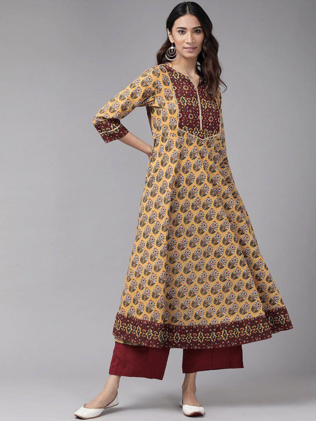 yash gallery ethnic motifs printed pure cotton anarkali kurta