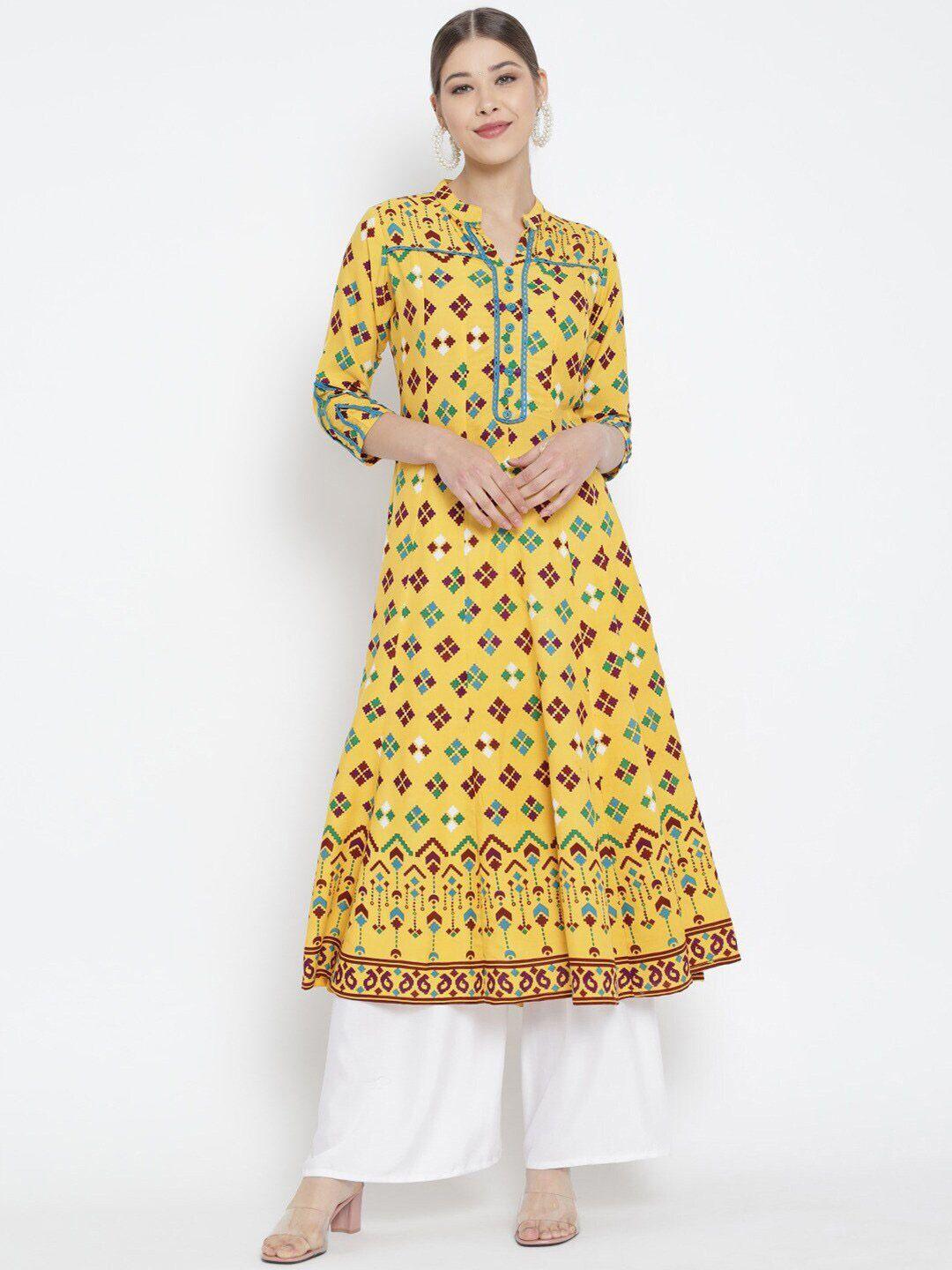 yash gallery ethnic motifs printed band collar anarkali kurta