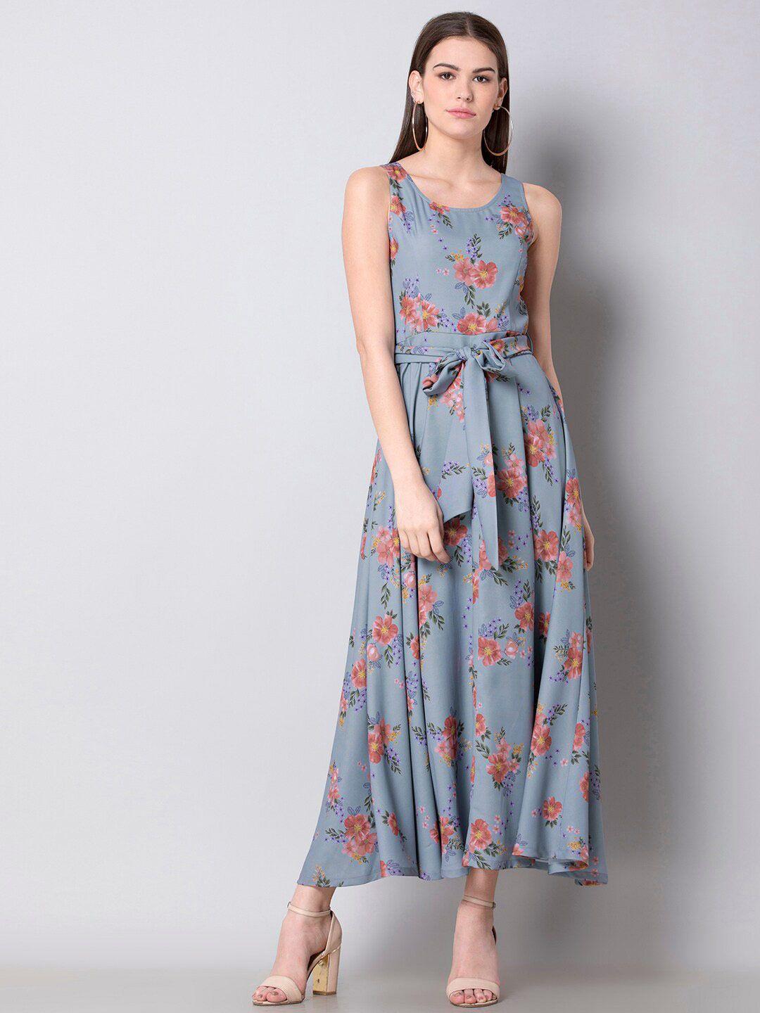 faballey floral georgette belted maxi dress