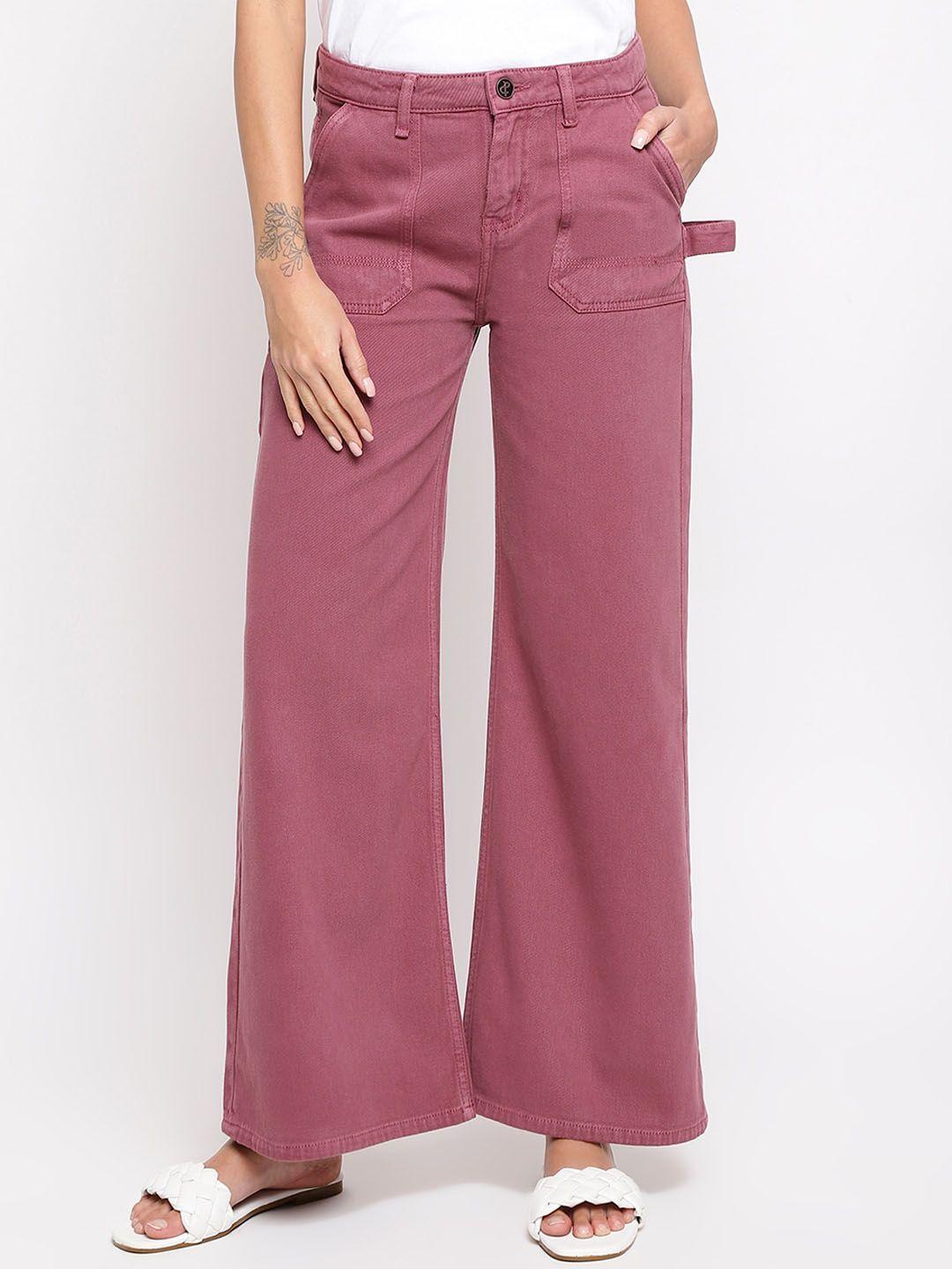 tales & stories women mid-rise wide leg cotton jeans