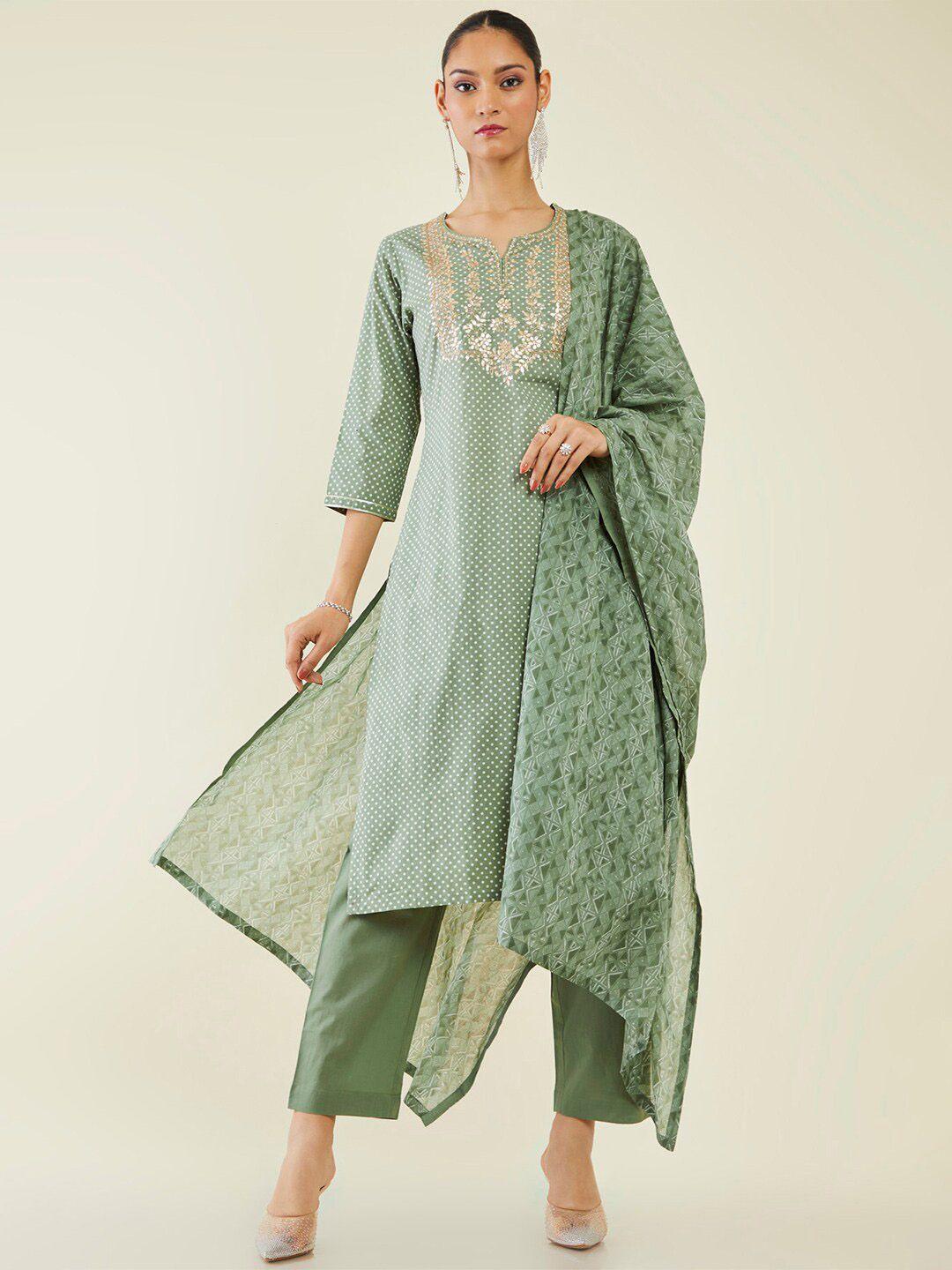 soch printed gotta patti pure cotton kurta with trousers & dupatta