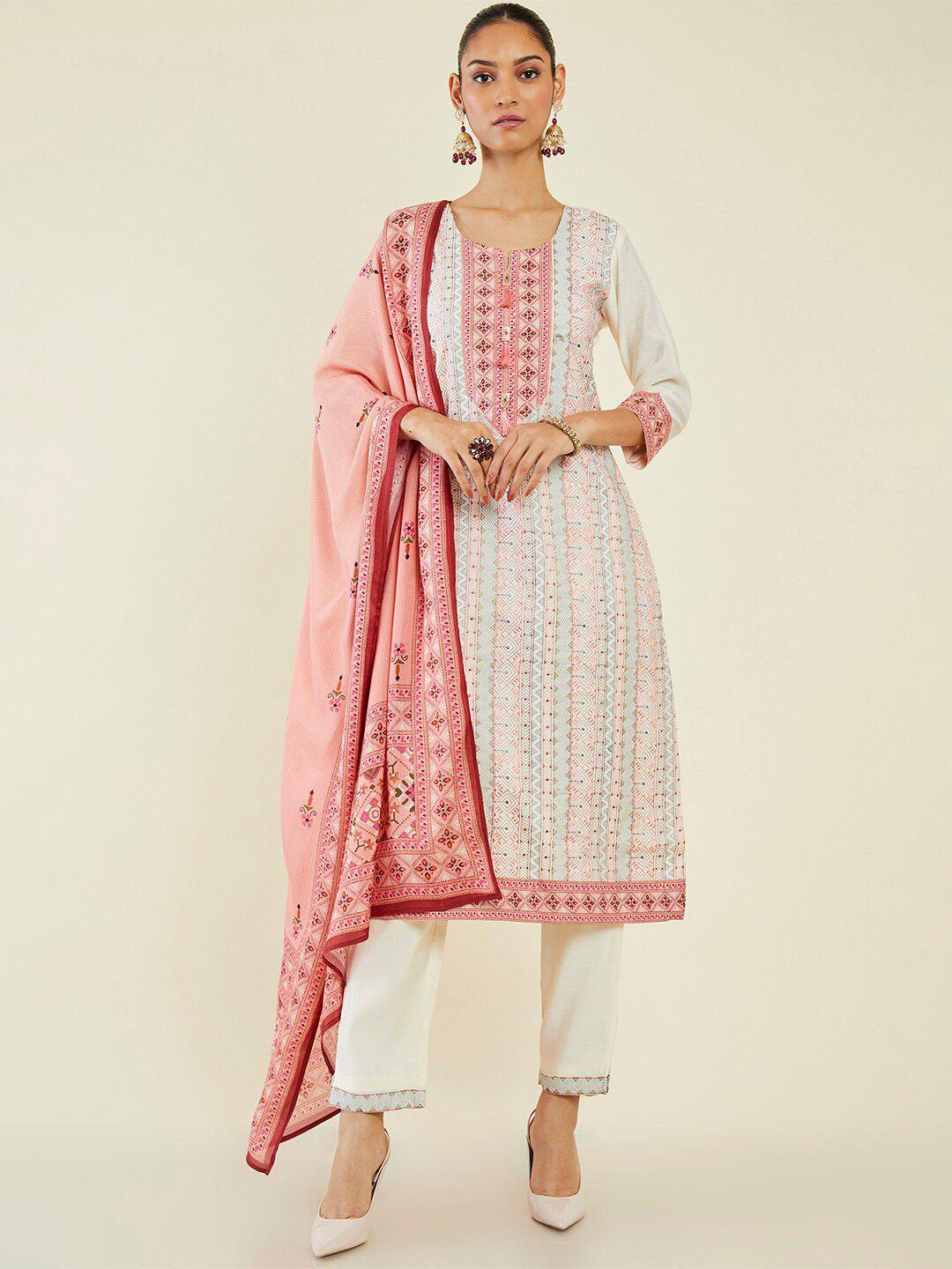 soch printed straight kurta with trousers & dupatta