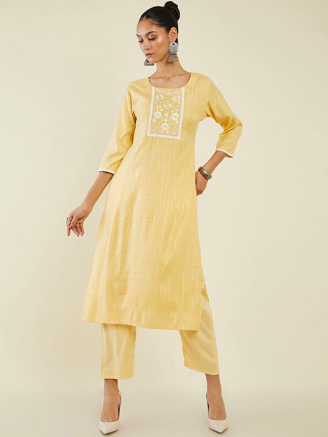 soch striped thread work kurta with trousers