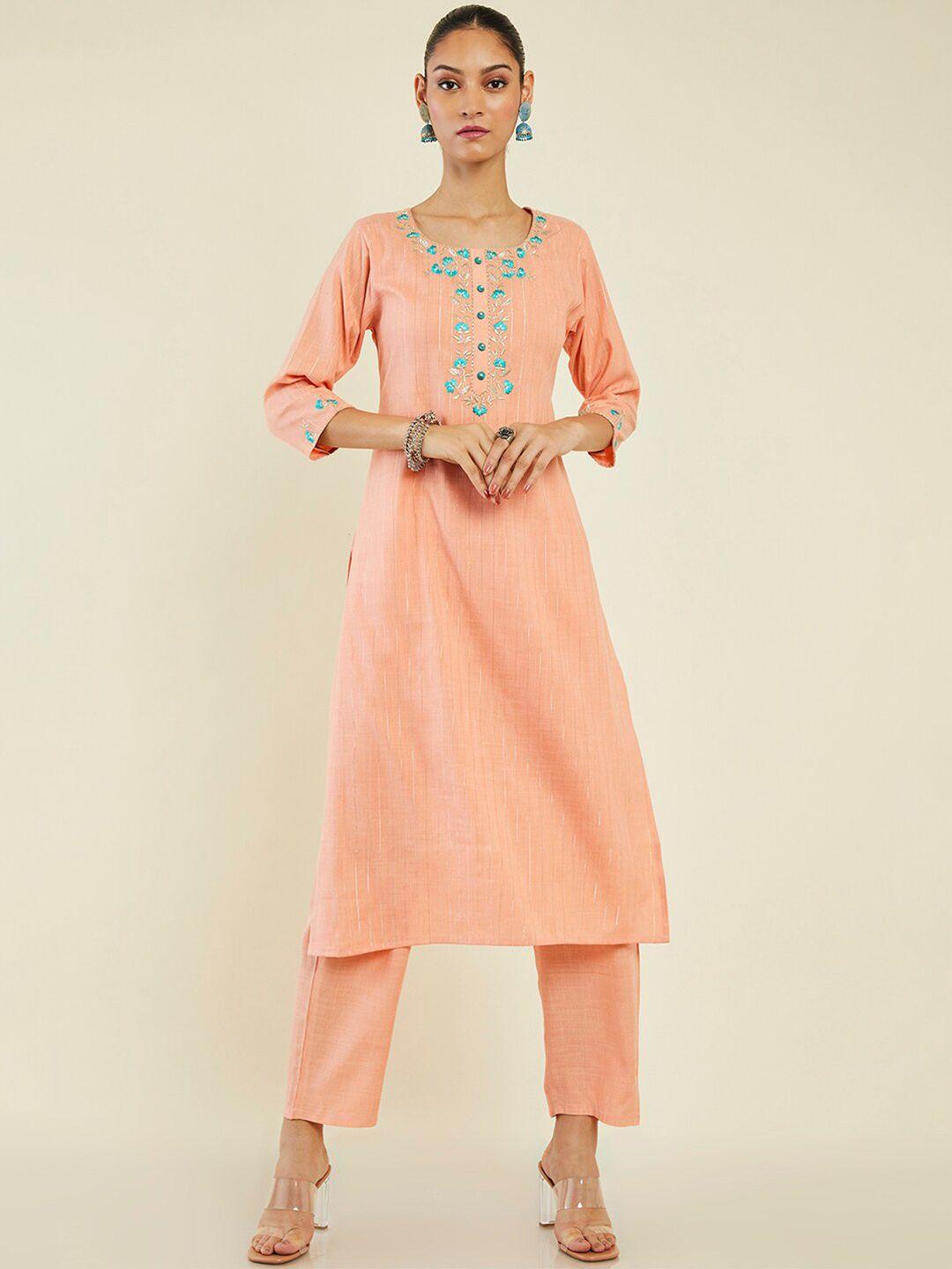 soch striped thread work kurta with trousers