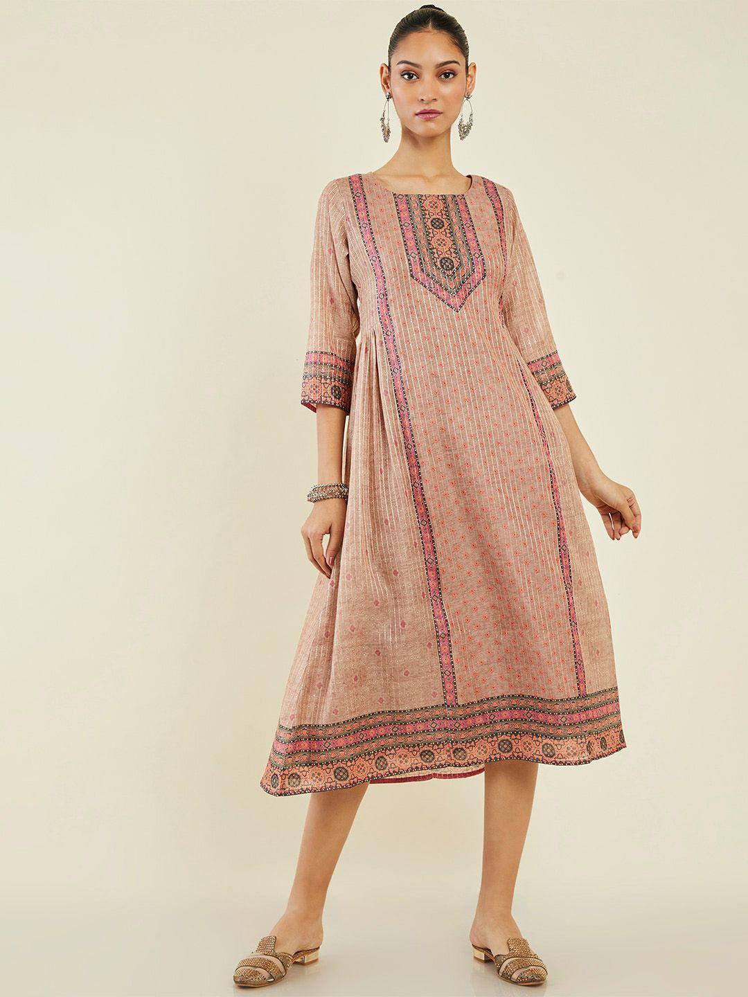 soch ethnic motifs printed chanderi silk a-line ethnic dress