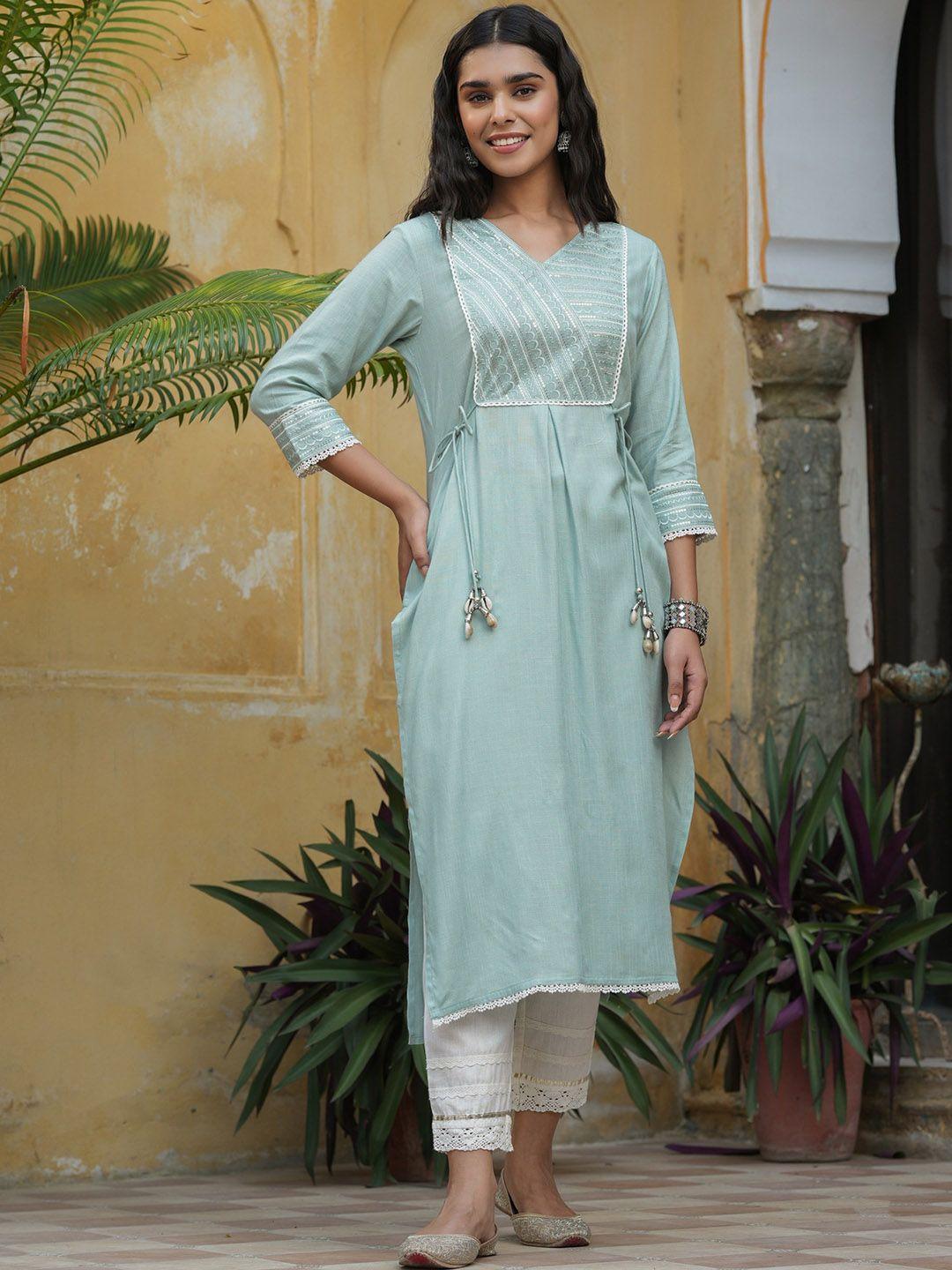 juniper ethnic motif yoke design thread work a-line kurta