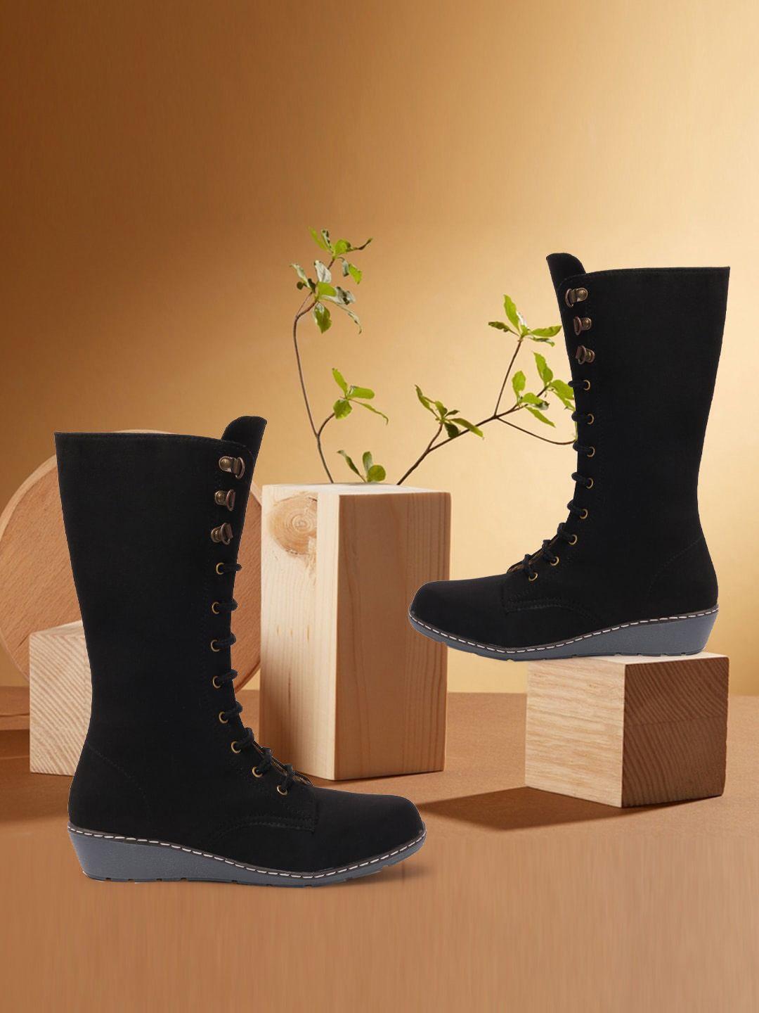 twin toes women round toe high-top wedges winter boots