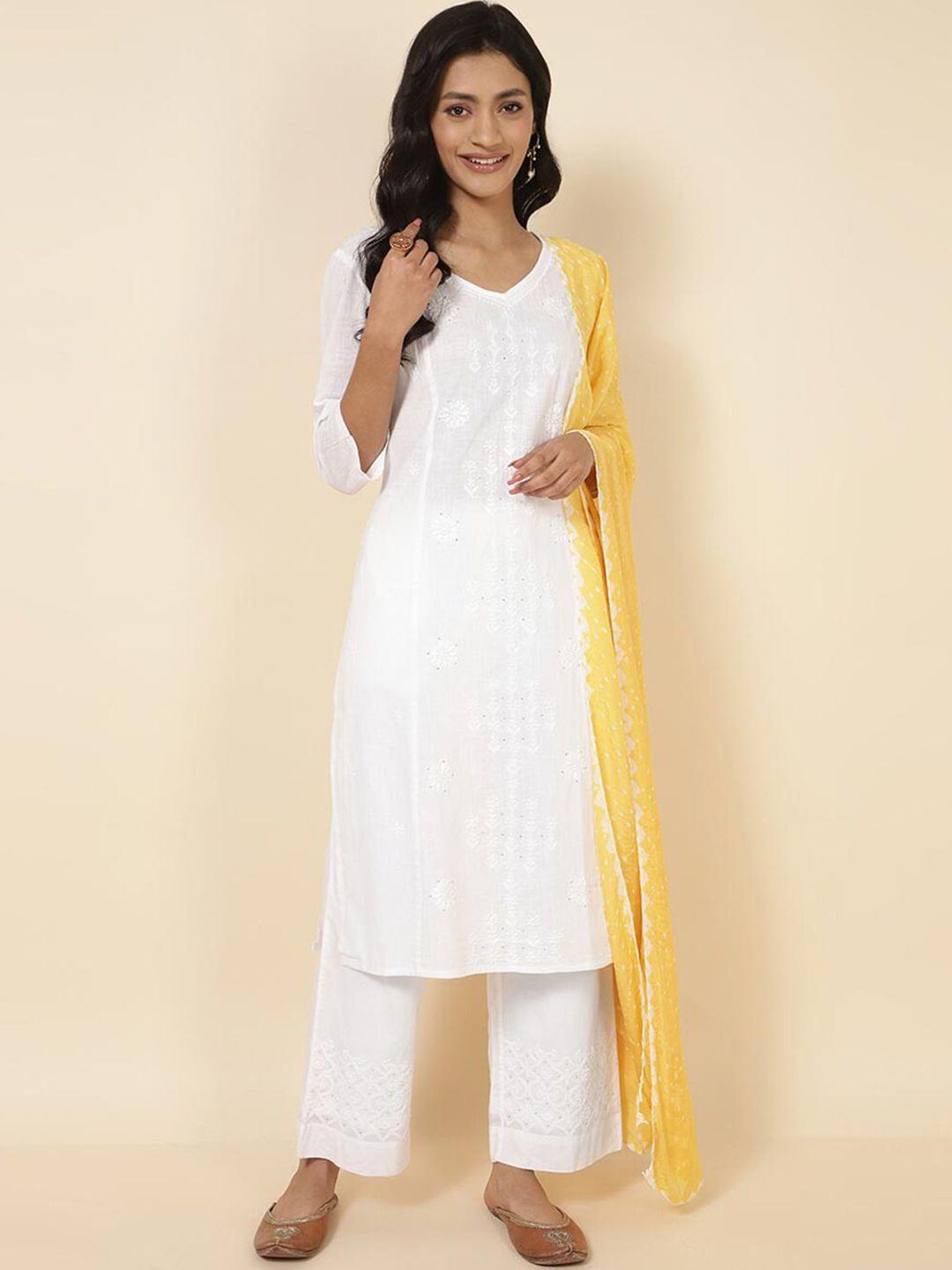 fabindia ethnic motifs embroidered v-neck cotton straight kurta