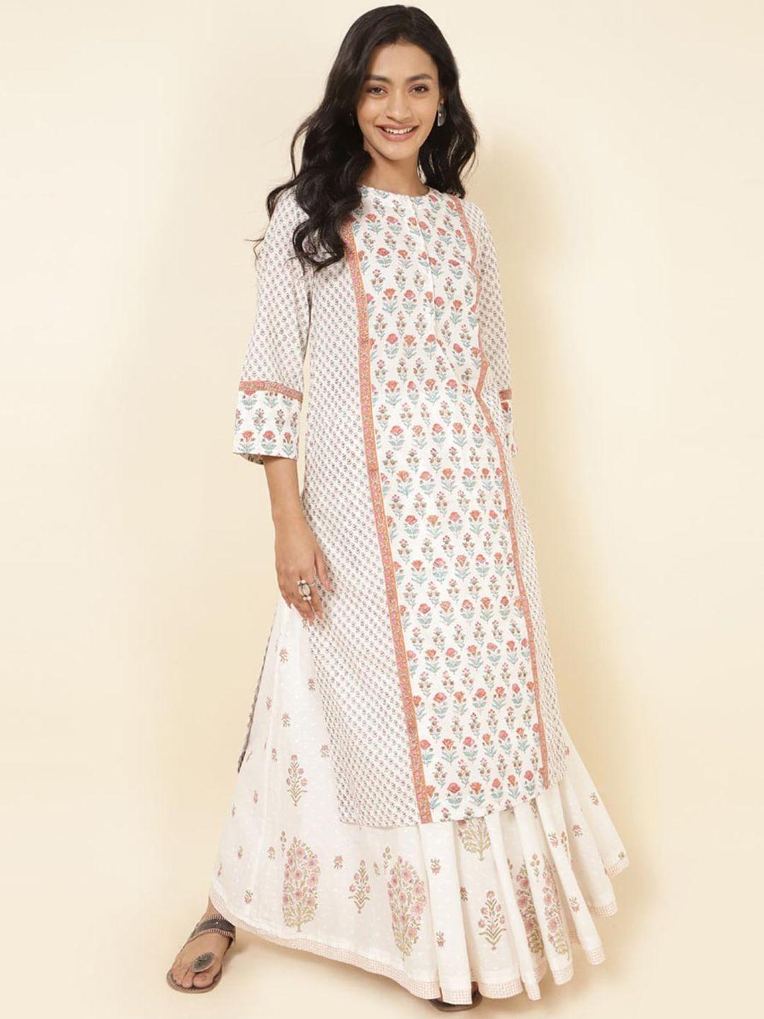 fabindia geometric embroidered cold-shoulder sleeves anarkali kurta