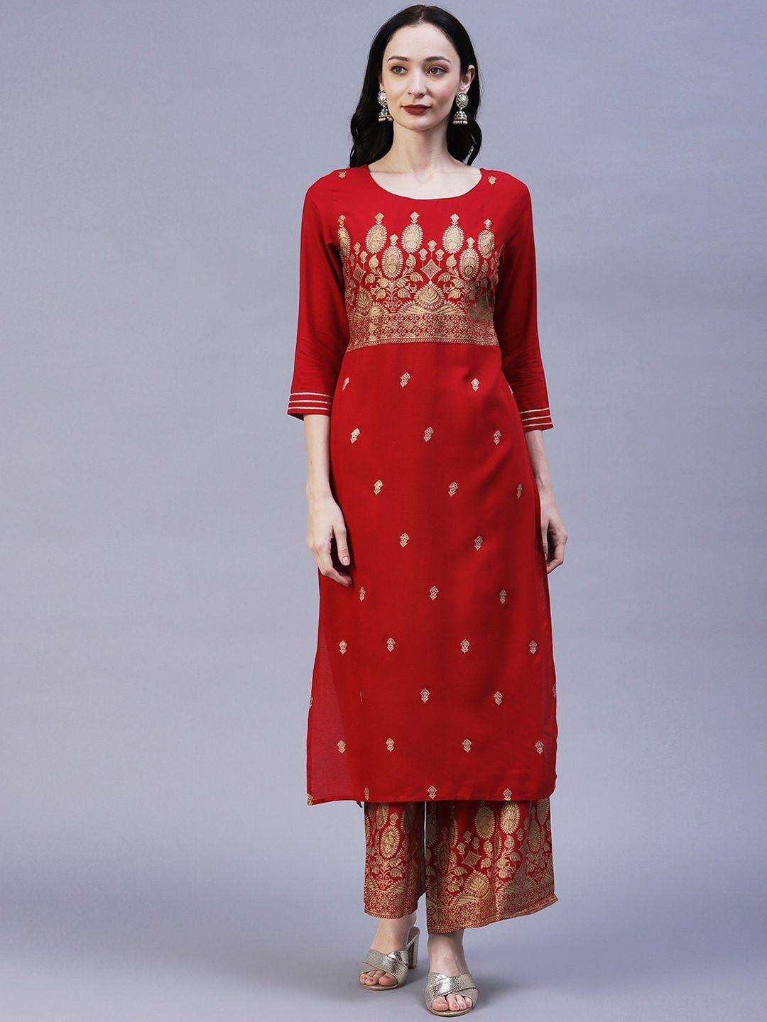 fashor ethnic motifs printed empire kurta with palazzos