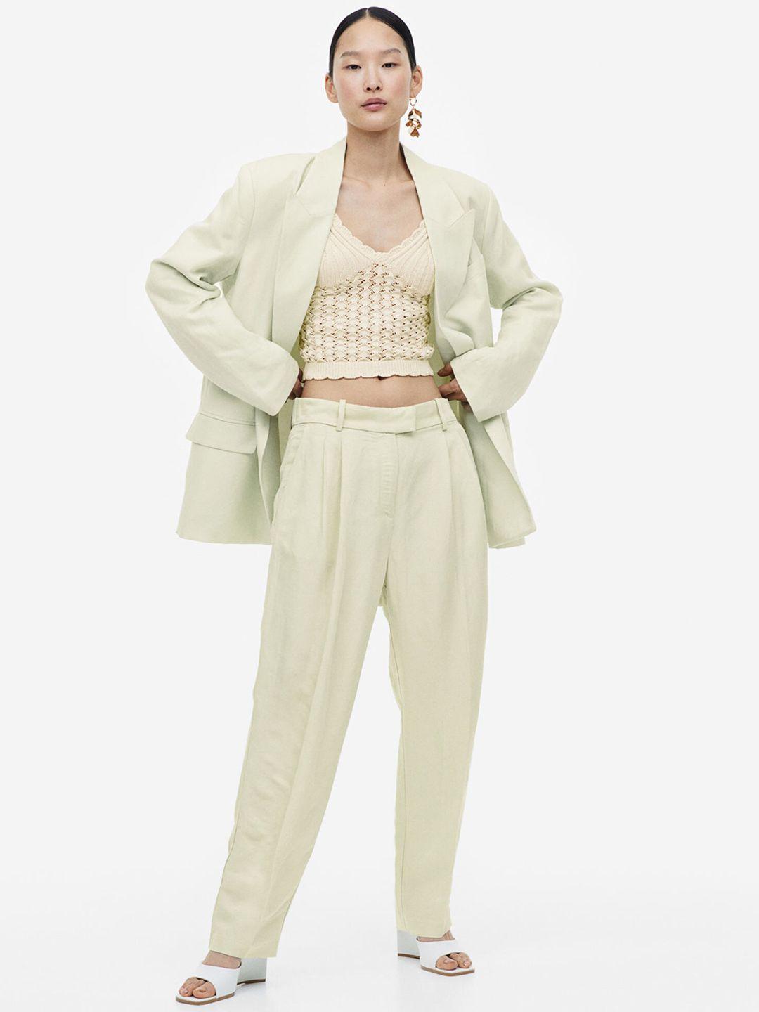 h&m women tapered linen-blend trousers