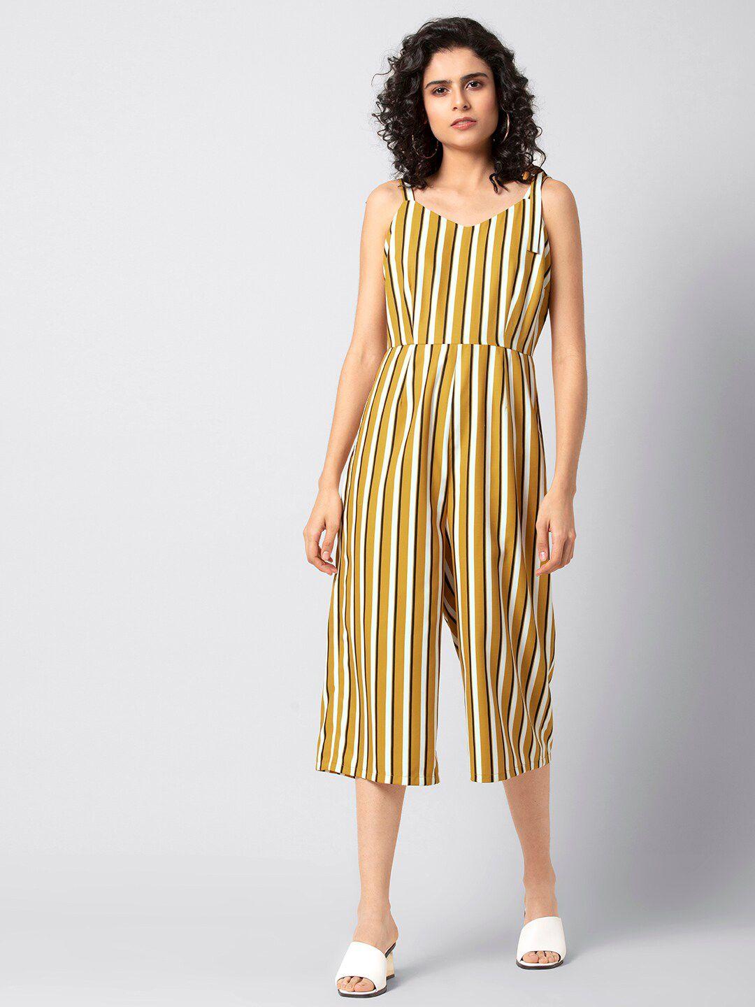 faballey striped shoulder straps capri jumpsuit