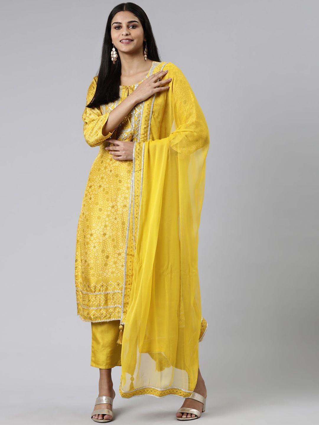 neerus ethnic motifs printed kurta with trousers & with dupatta