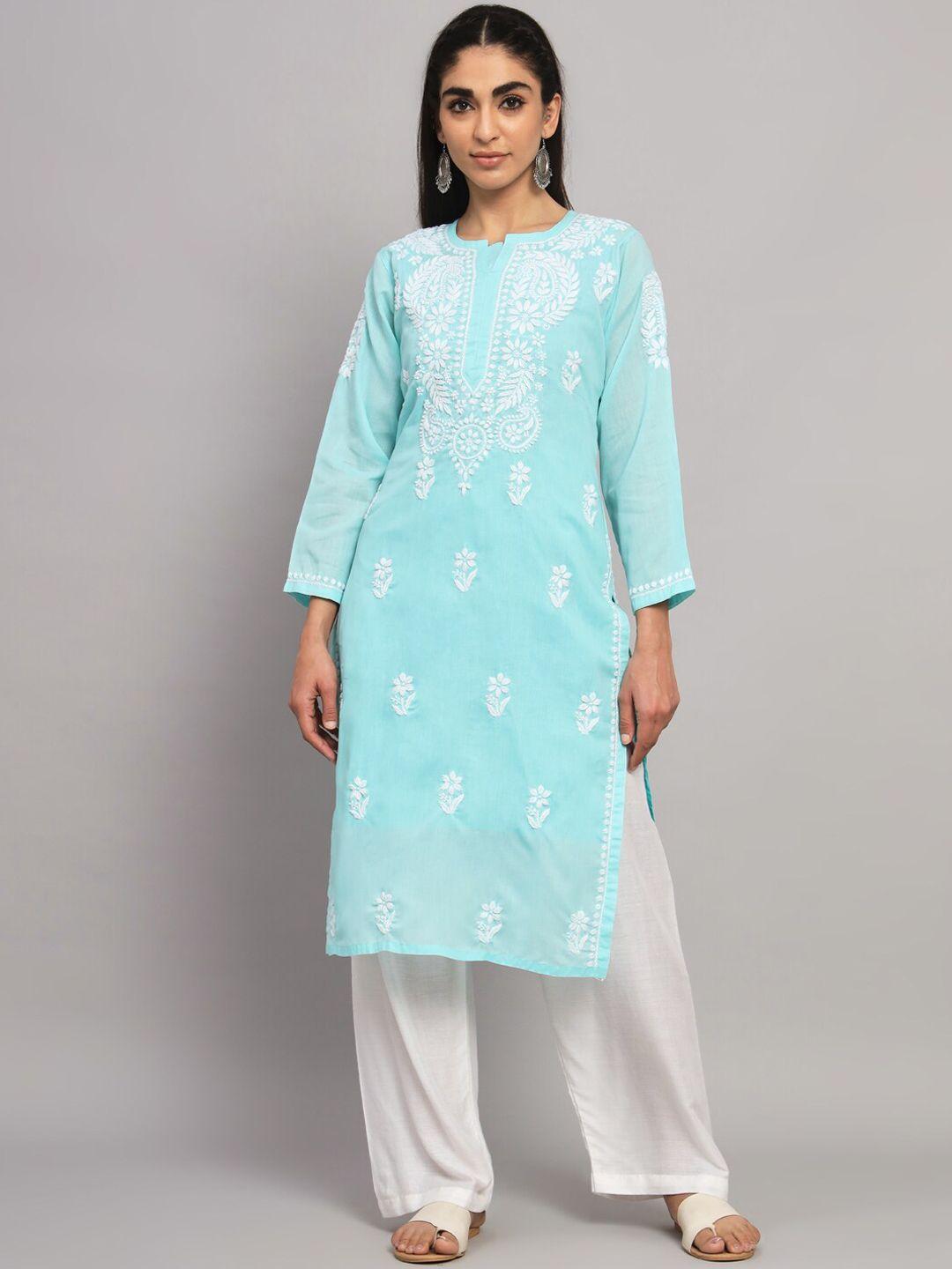 paramount chikan floral embroidered chikankari cotton kurta