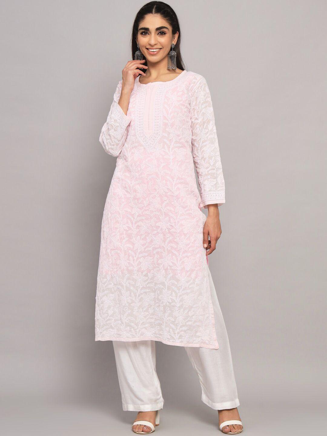 paramount chikan floral embroidered chikankari cotton kurta