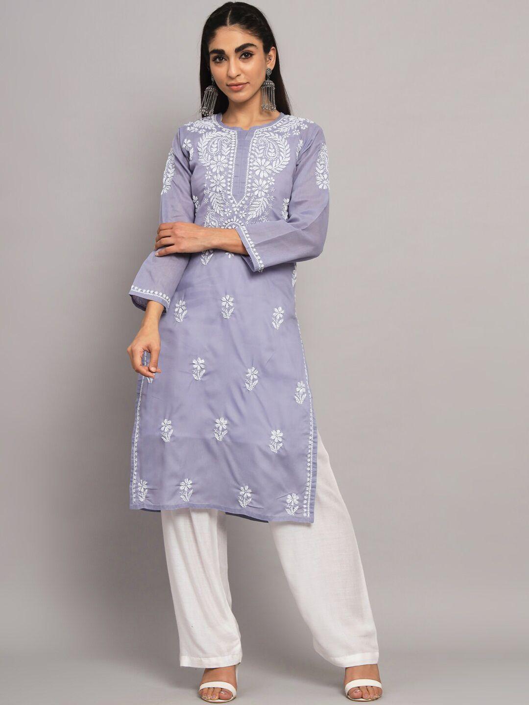 paramount chikan floral embroidered chikankari cotton kurta