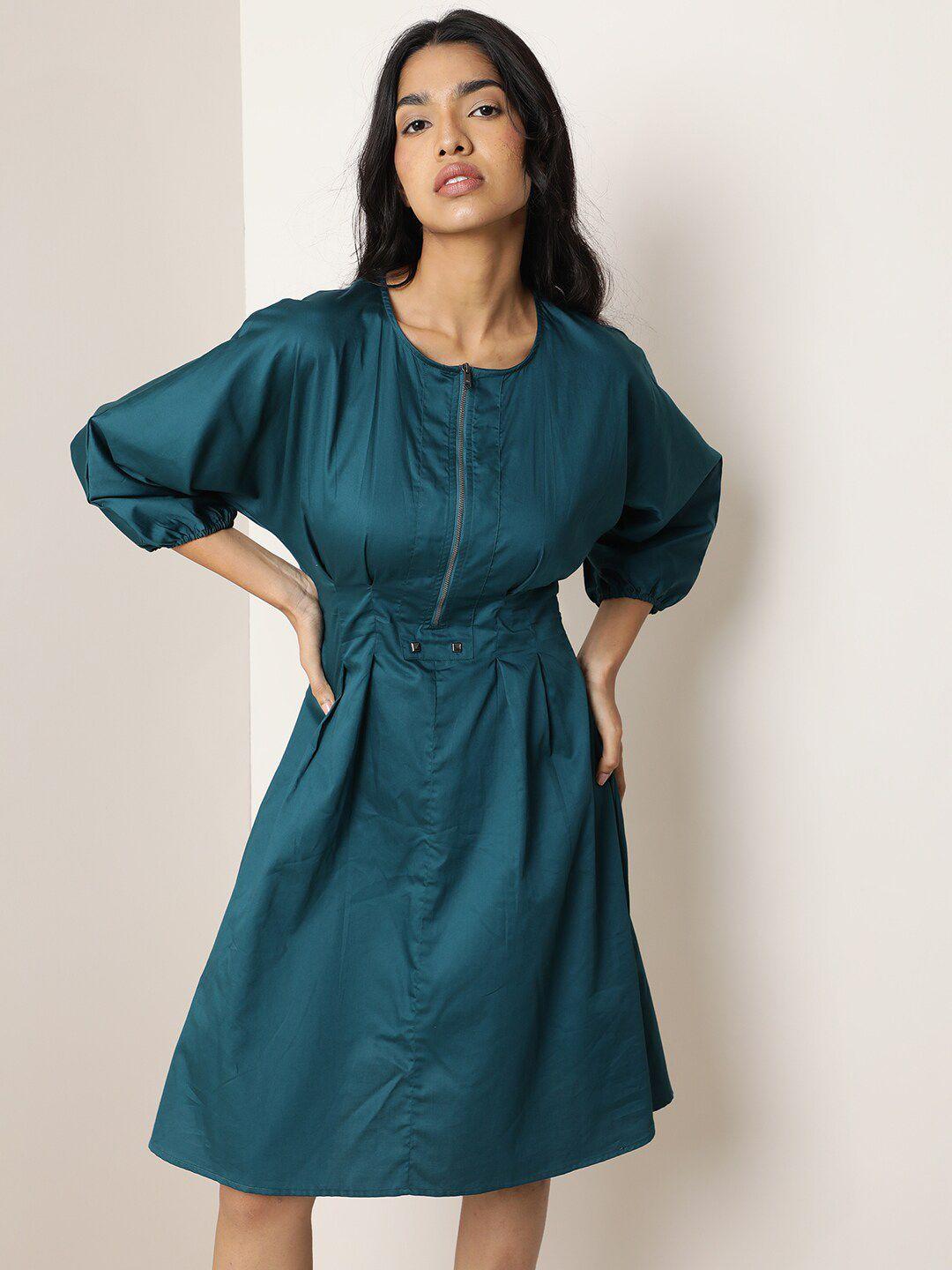 rareism round neck puff sleeves dress