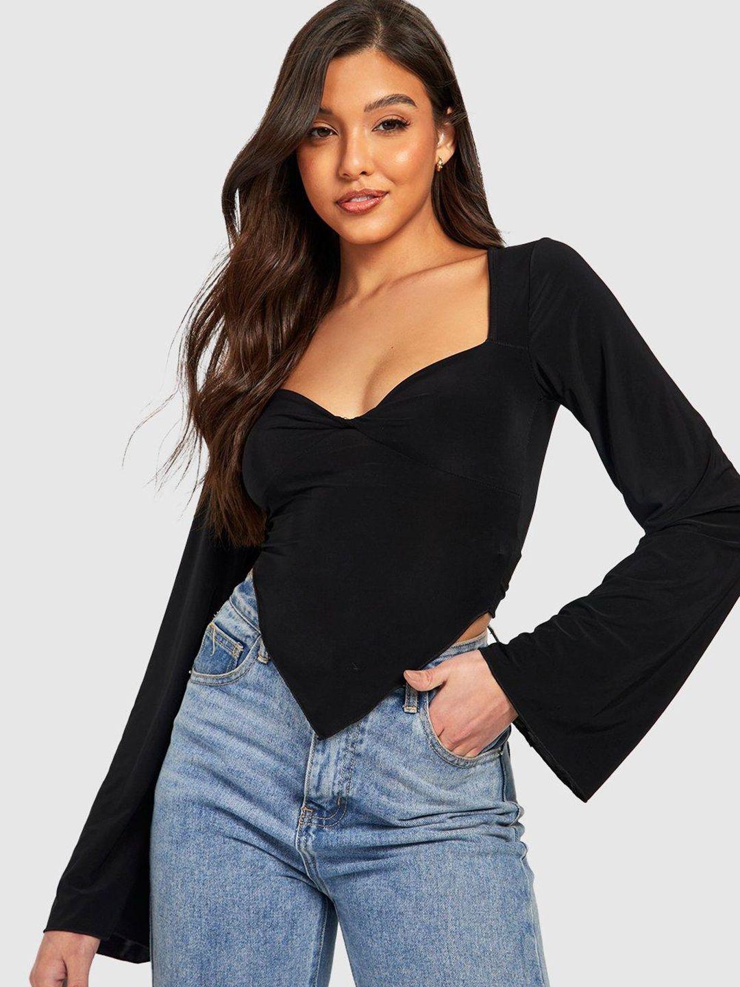 boohoo corset-style flared sleeves crop top