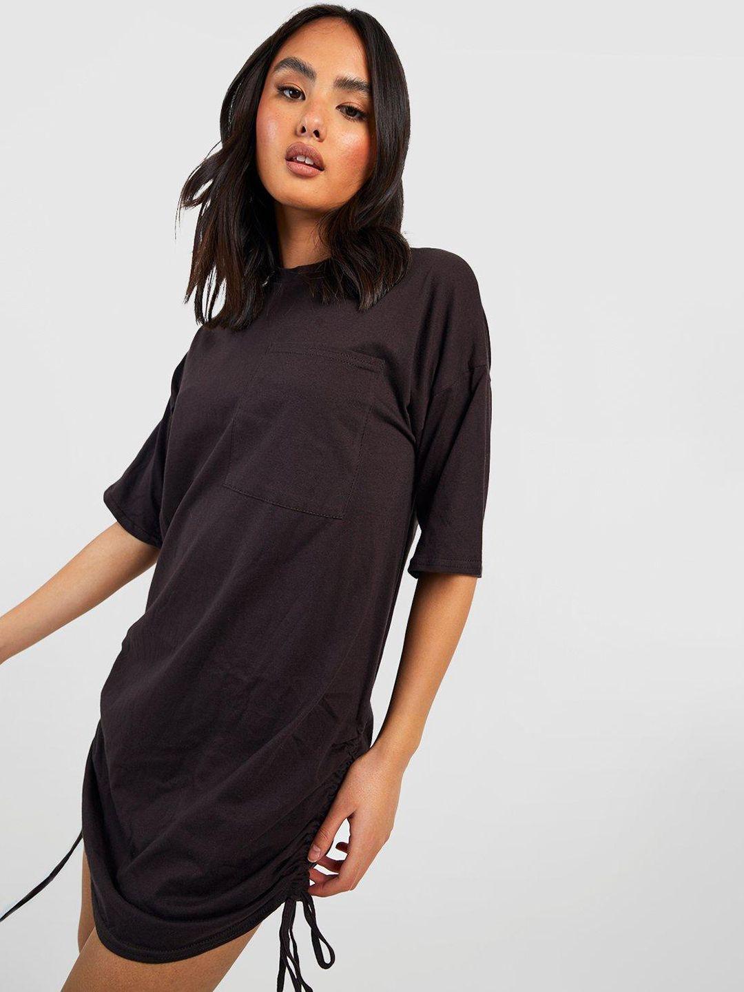 boohoo pure cotton pocket detail ruched t-shirt dress