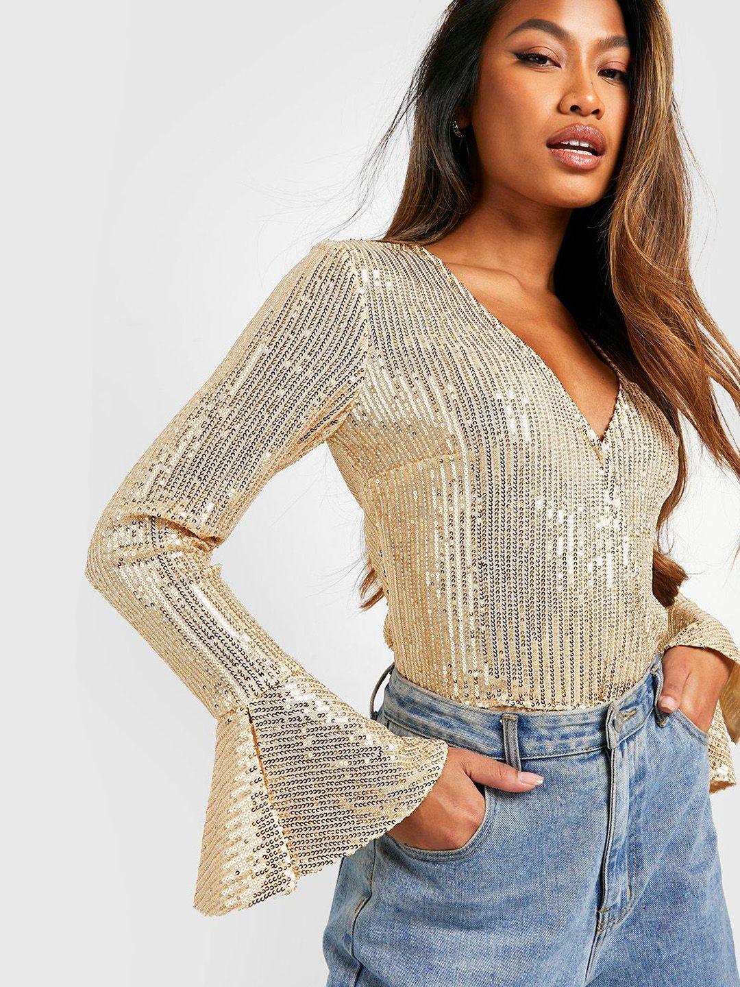 boohoo sequined wrap bodysuit