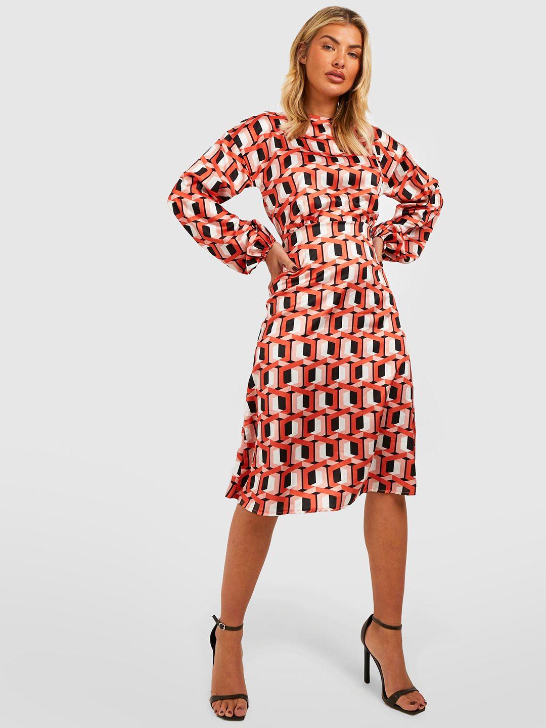 boohoo geometric print satin finish a-line dress