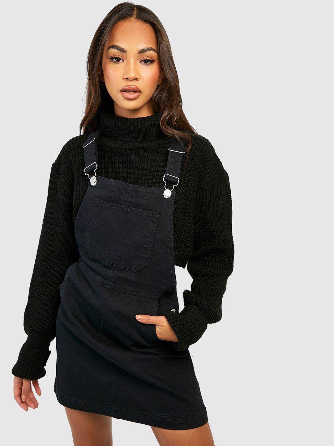 boohoo denim dungaree mini pinafore dress