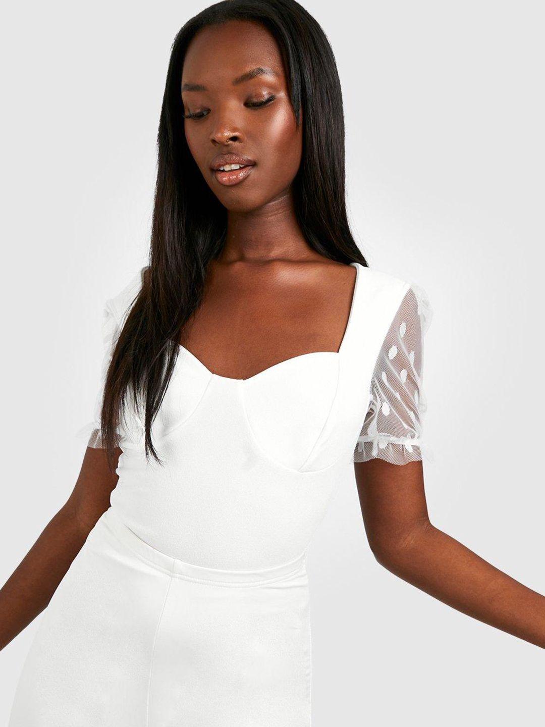 boohoo sweetheart neck mesh detail bodysuit