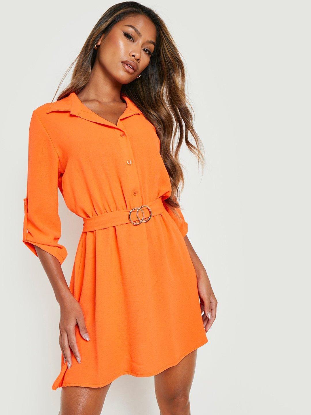 boohoo shirt styled belted mini dress