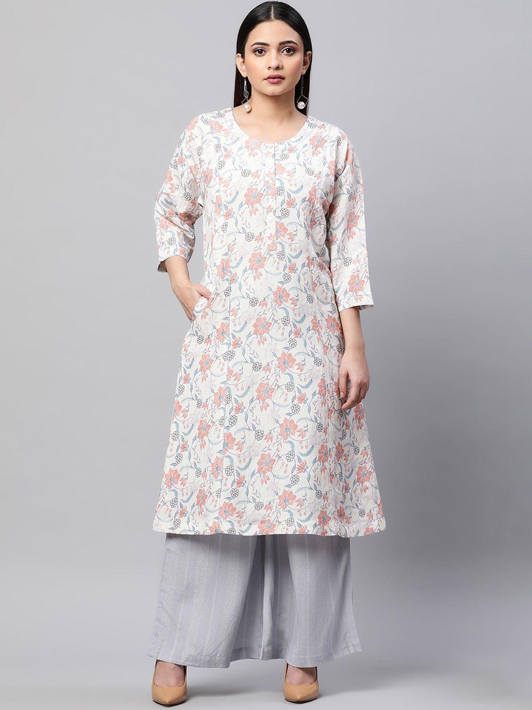 linen club woman floral printed linen kurta with palazzos