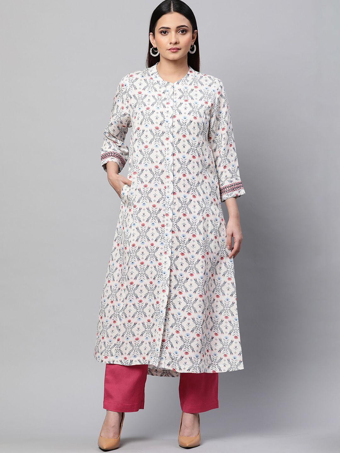 linen club woman floral printed linen kurta