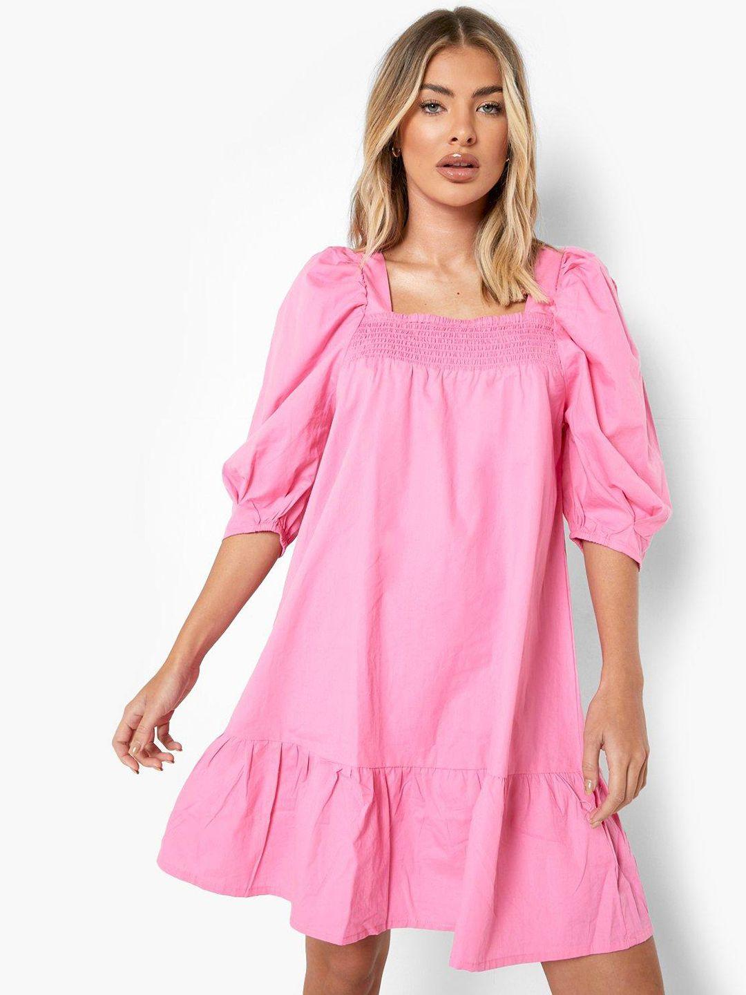 boohoo square neck puff sleeves drop-waist dress