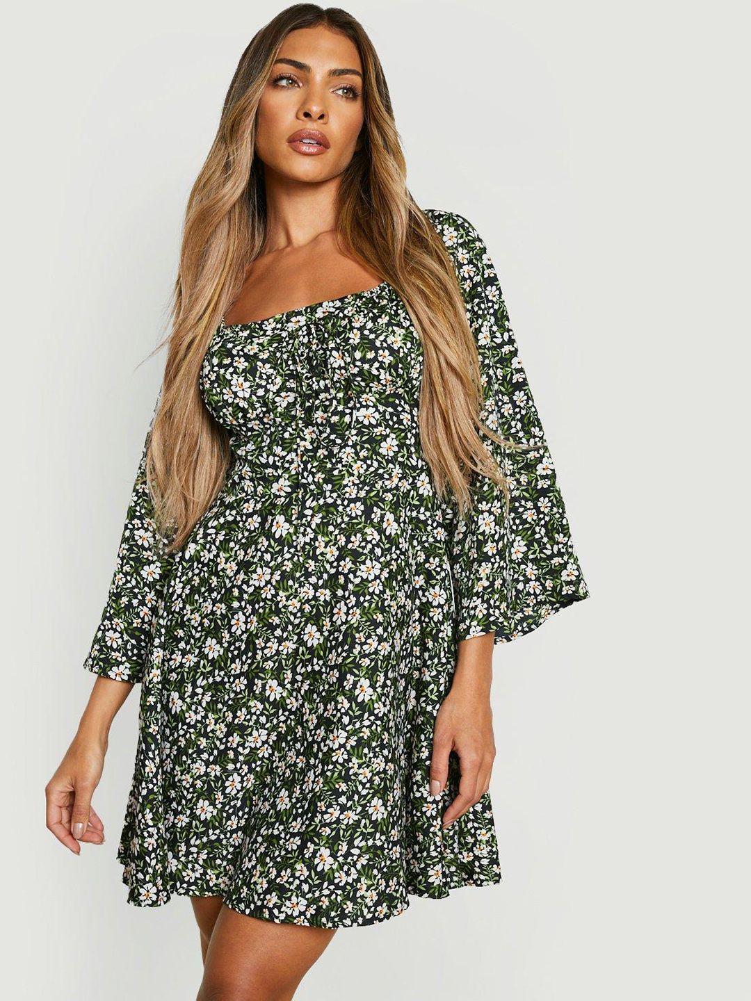 boohoo floral printed fit & flare mini dress