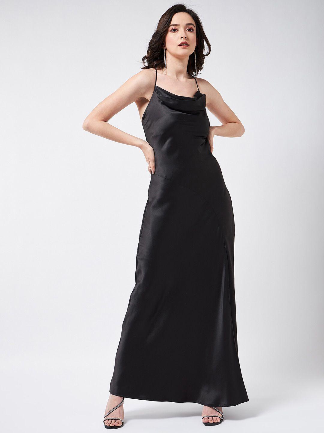 magre cowl neck a-line satin maxi dress