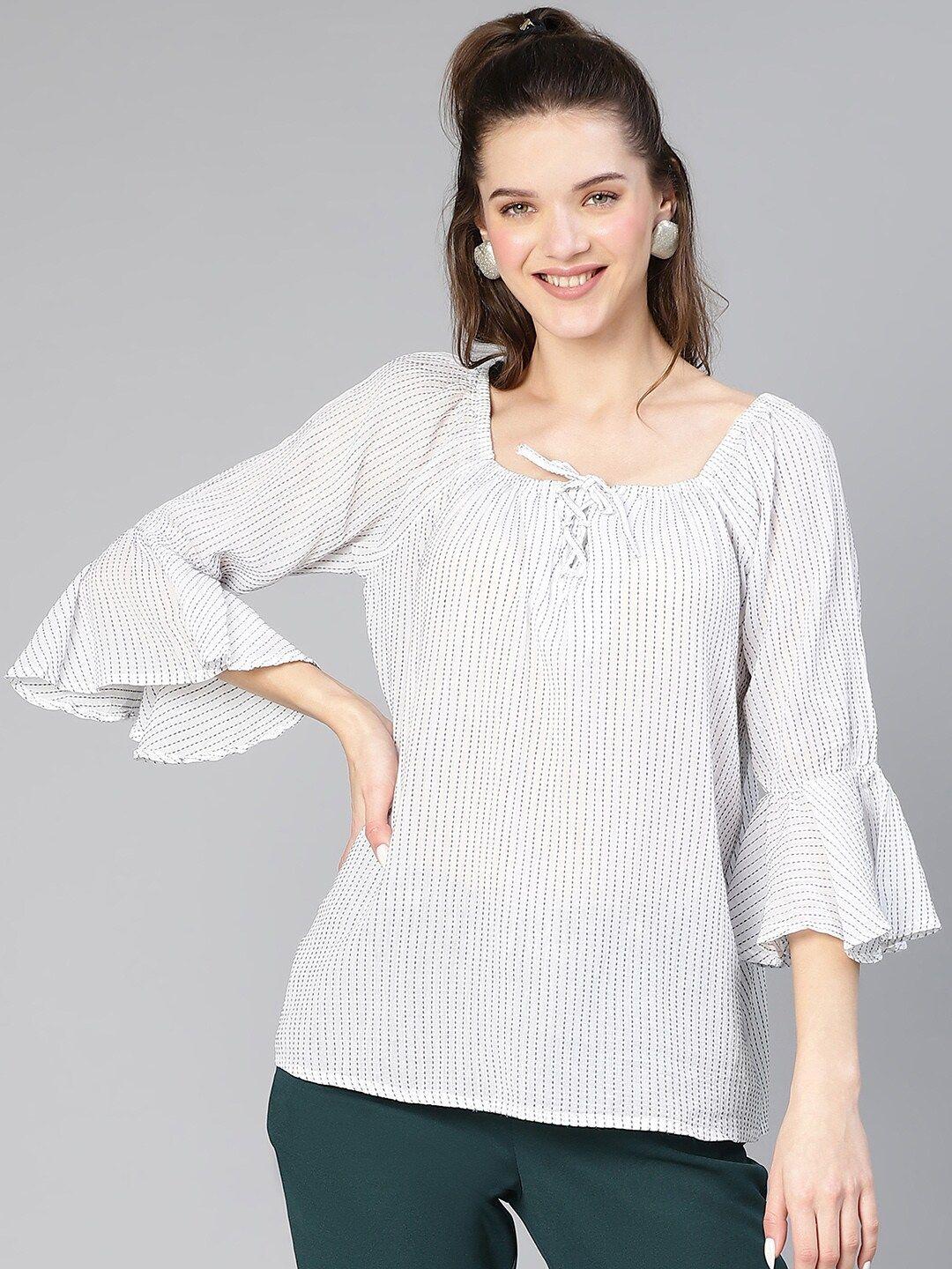 oxolloxo striped bell sleeves organic cotton a-line top