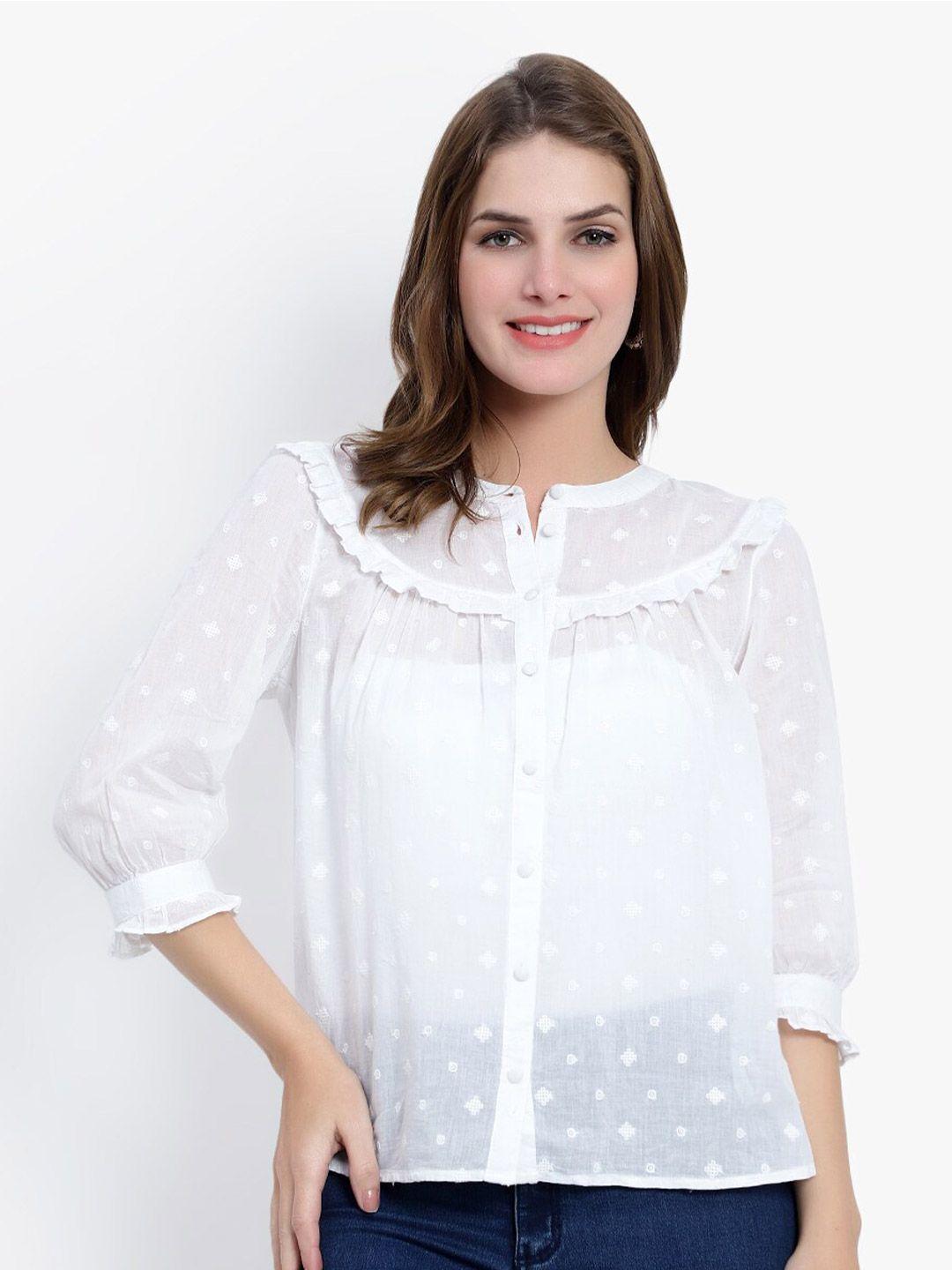 driro geometric embroidered collar pure cotton top