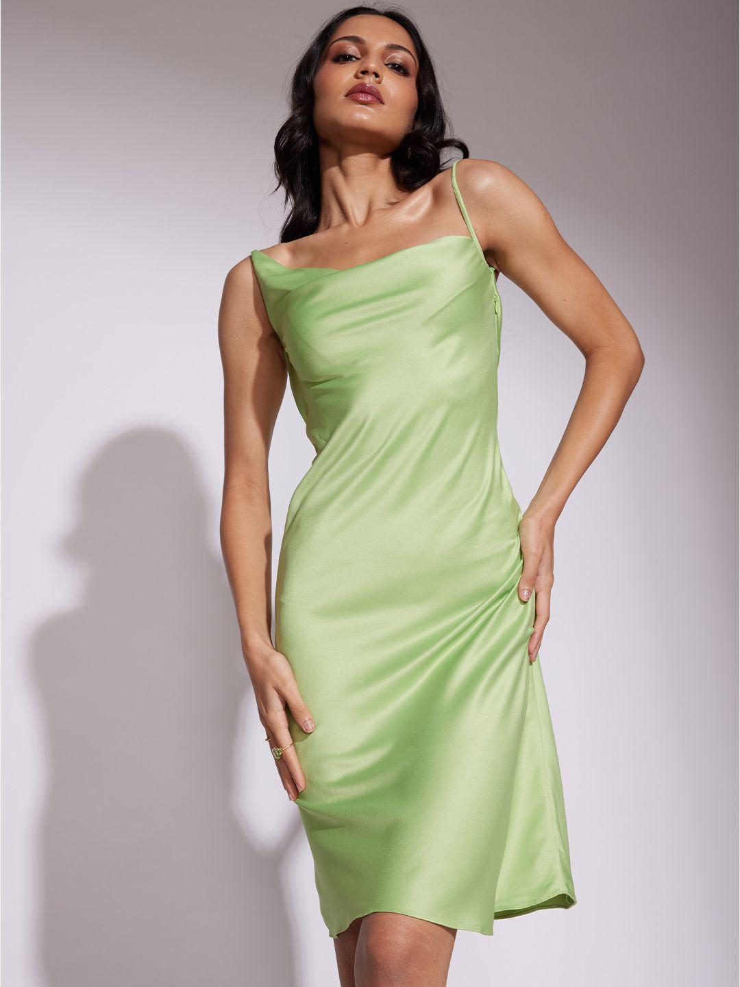 poppi cowl neck satin sheath dress