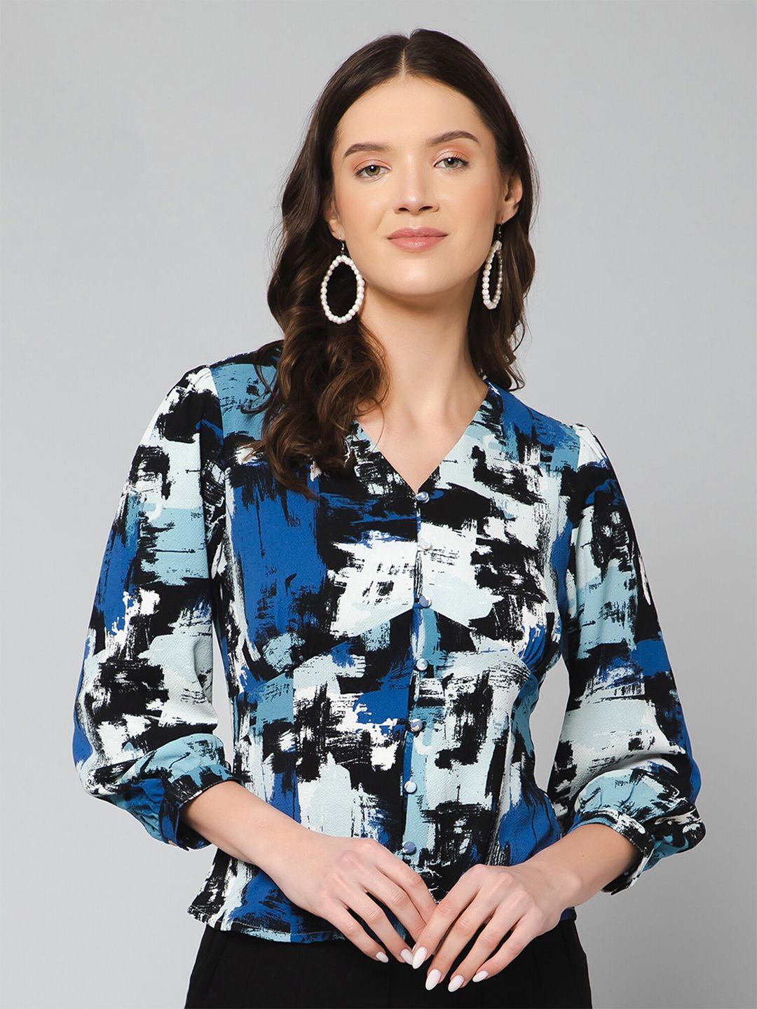 purys smart v-neck abstract printed casual shirt