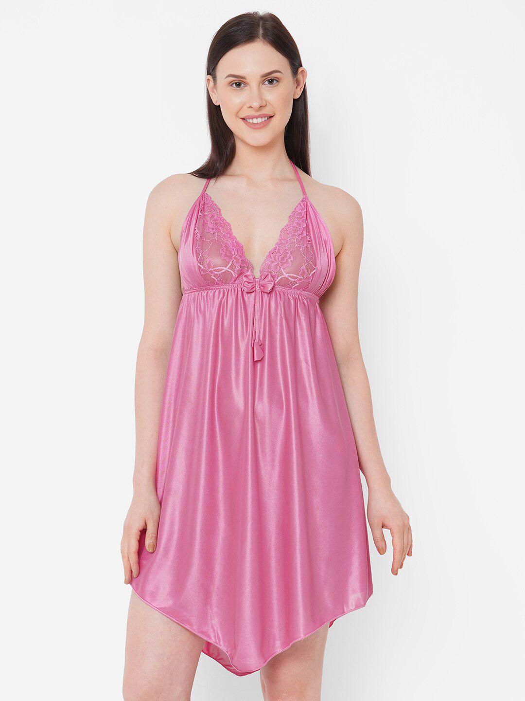 noira satin halter neck baby doll with asymmetric