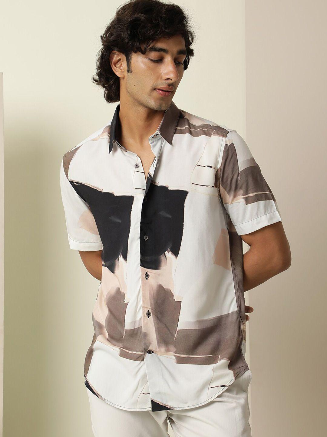 rare rabbit slim fit abstract printed cotton casual shirt