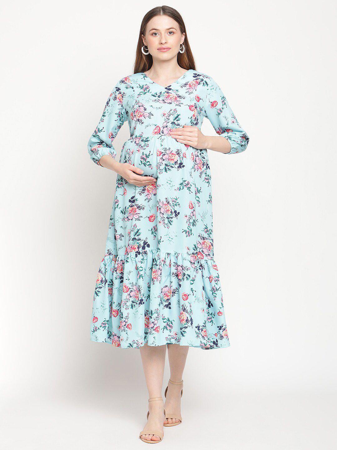 moms maternity v-neck floral crepe maternity midi dress