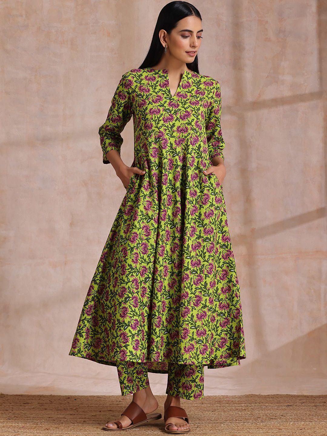 truebrowns floral printed pure cotton anarkali kurta with palazzos