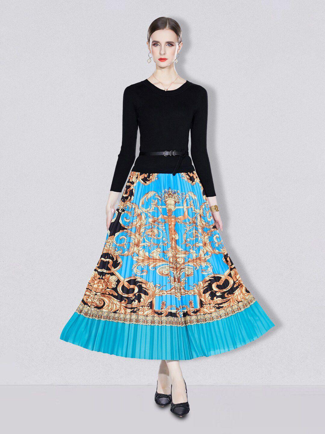 jc collection round neck top with printed skirt