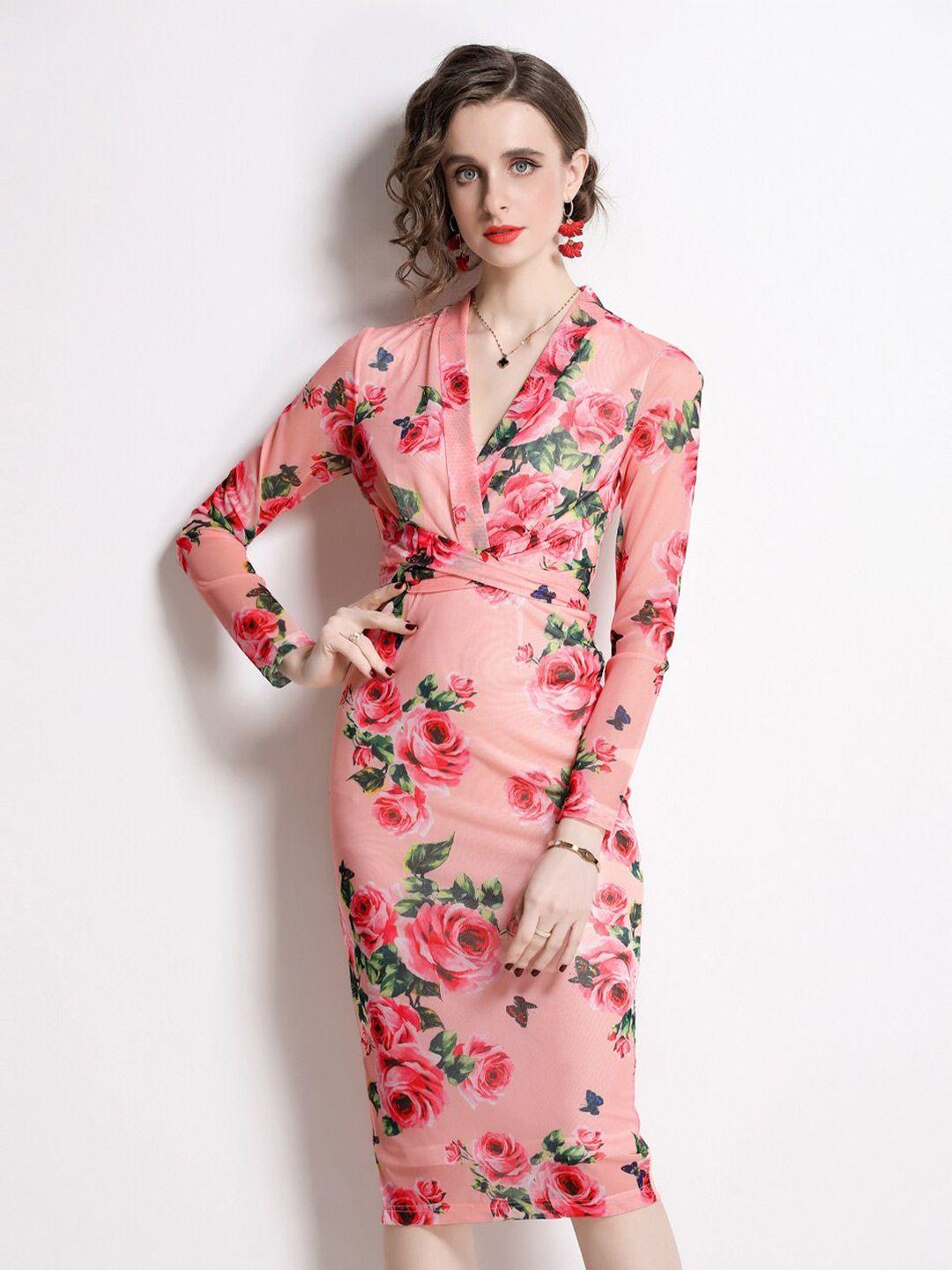 jc collection floral printed bodycon midi dress